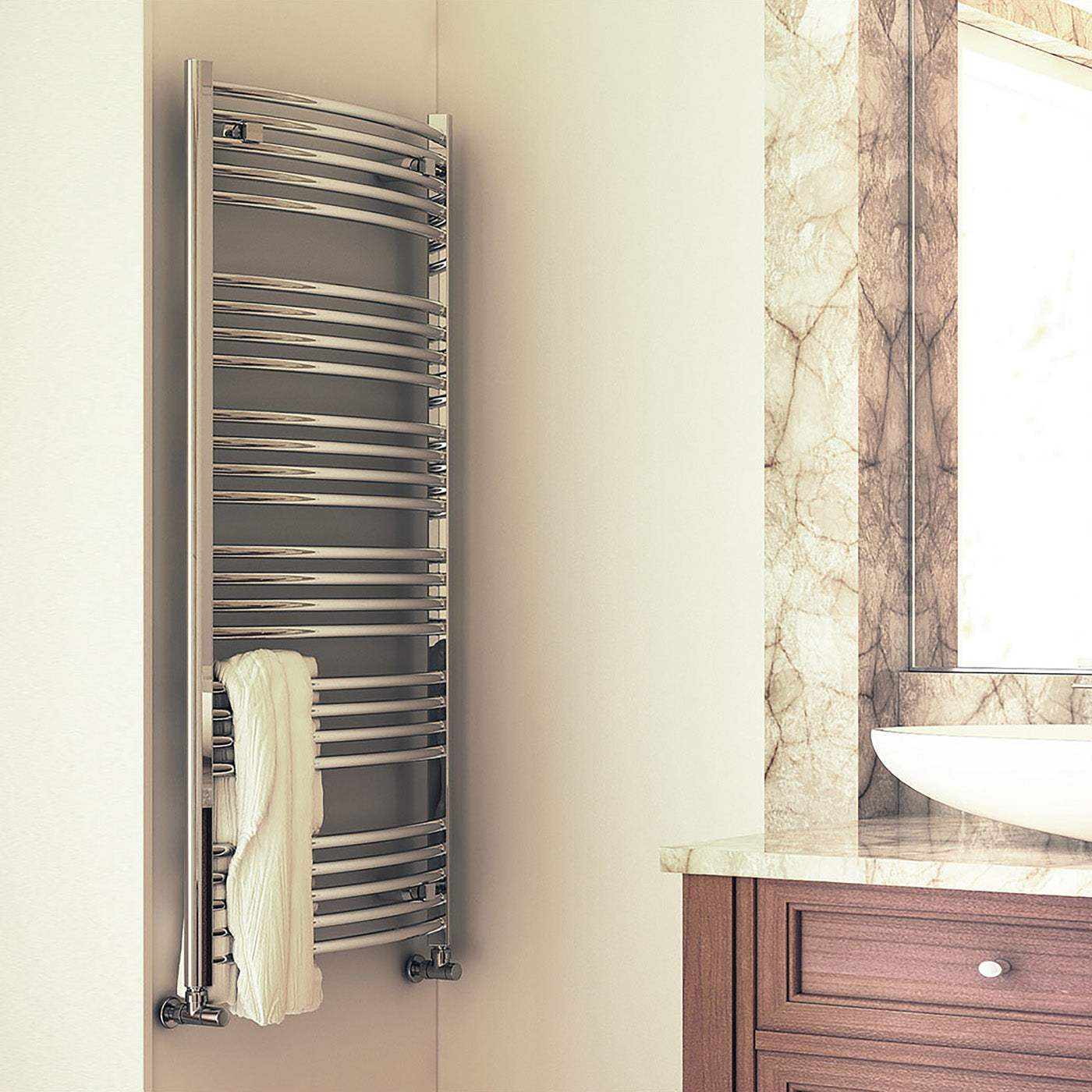 Terma DOMI, 1116h x 500w(mm), 1750 BTUs, Heated Towel Rail, Chrome