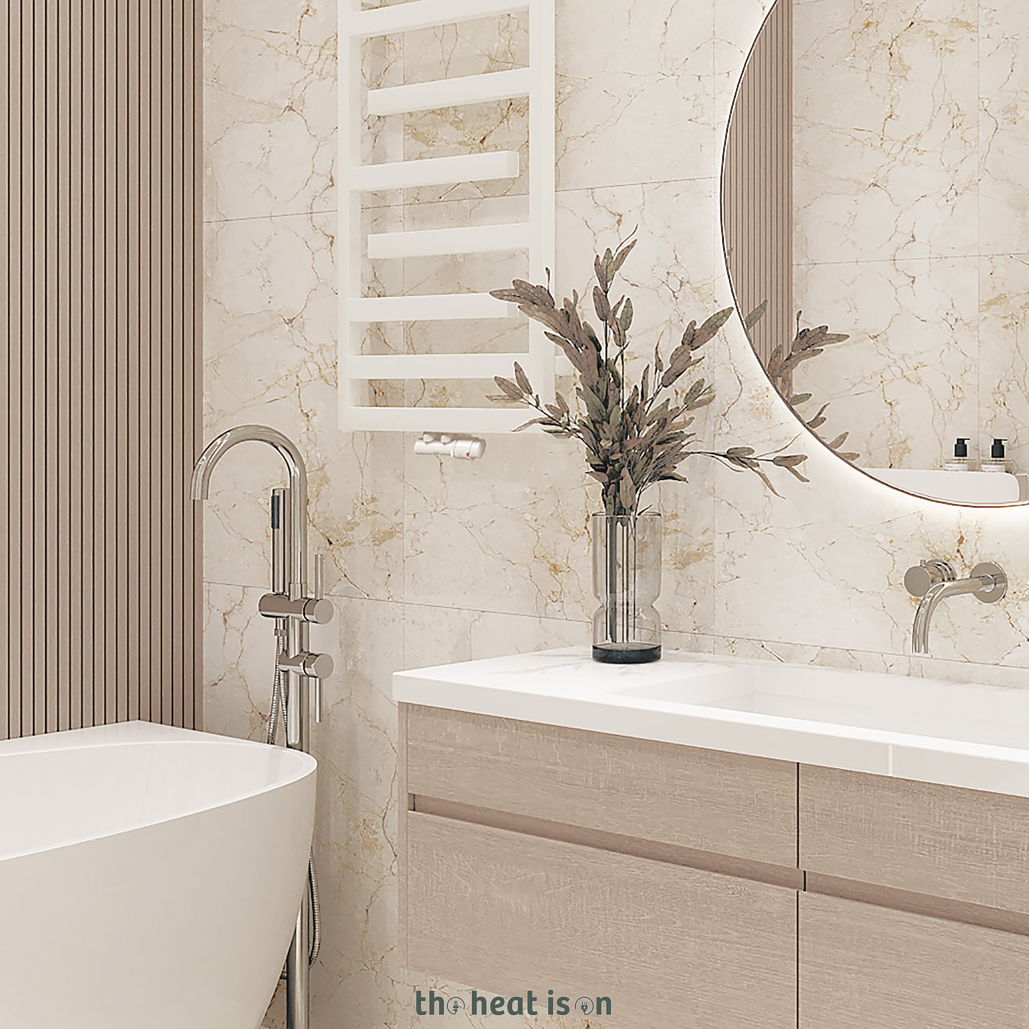 Terma JUNO, 1210h x 500w(mm), 1614 BTUs Heated Towel Rail, RAL 9016 Matt White