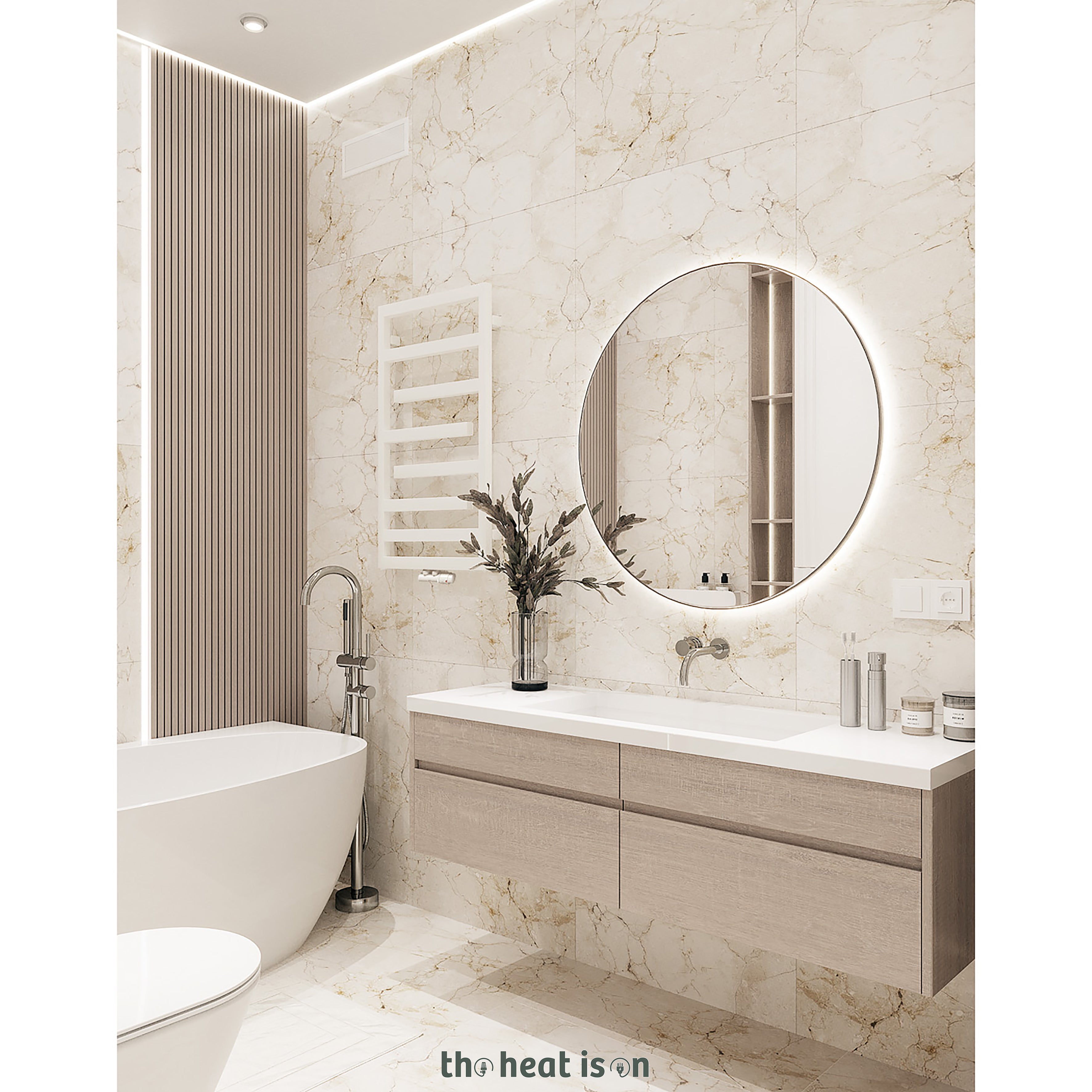 Terma JUNO, 880h x 500w(mm), 1232 BTUs Heated Towel Rail, RAL 9016 Matt White