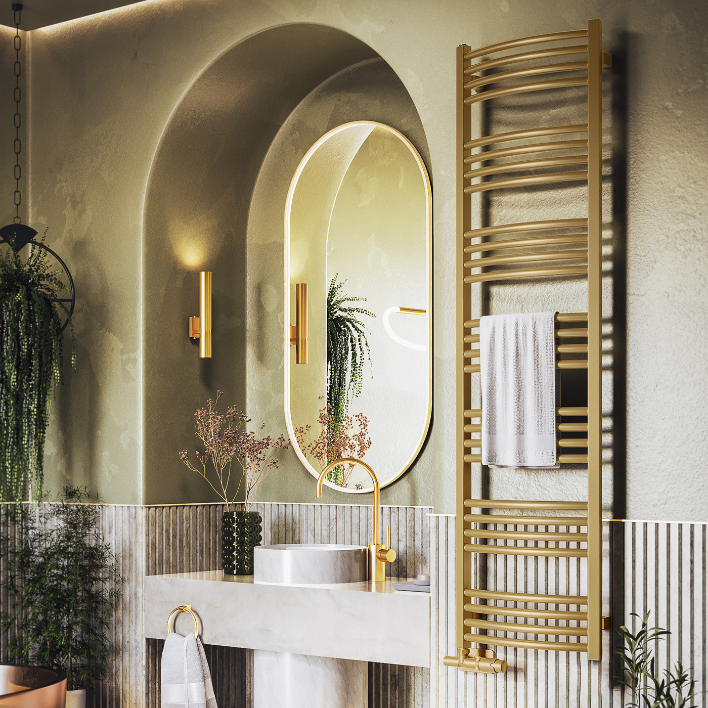 Terma LENA, 1620h x 436w(mm), 2119 BTUs Heated Towel Rail, Brass (premium wet paint)