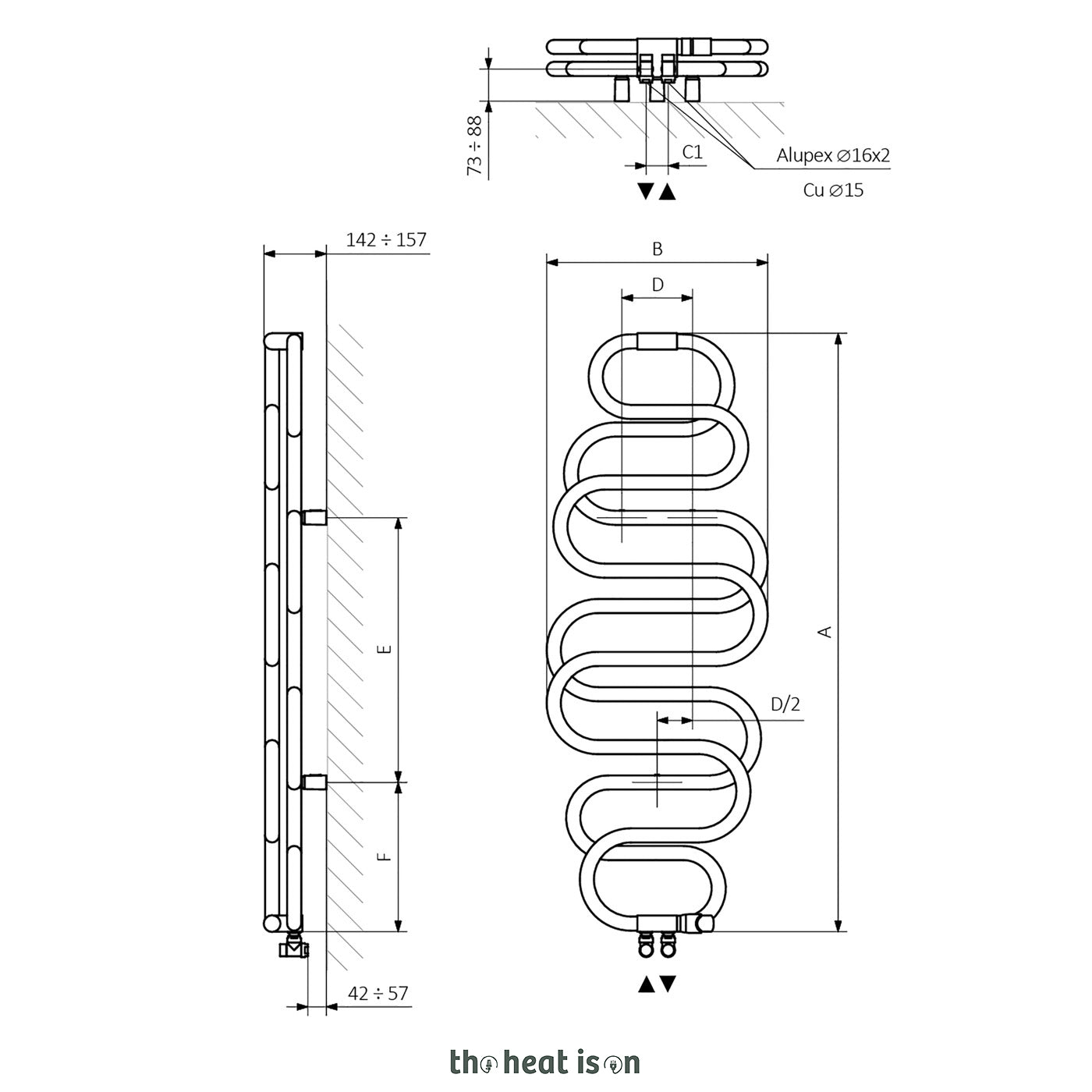 Terma PERLA, 1760h x 500w(mm), 2150 BTUs, Heated Towel Rail, RAL 9016 Matt White