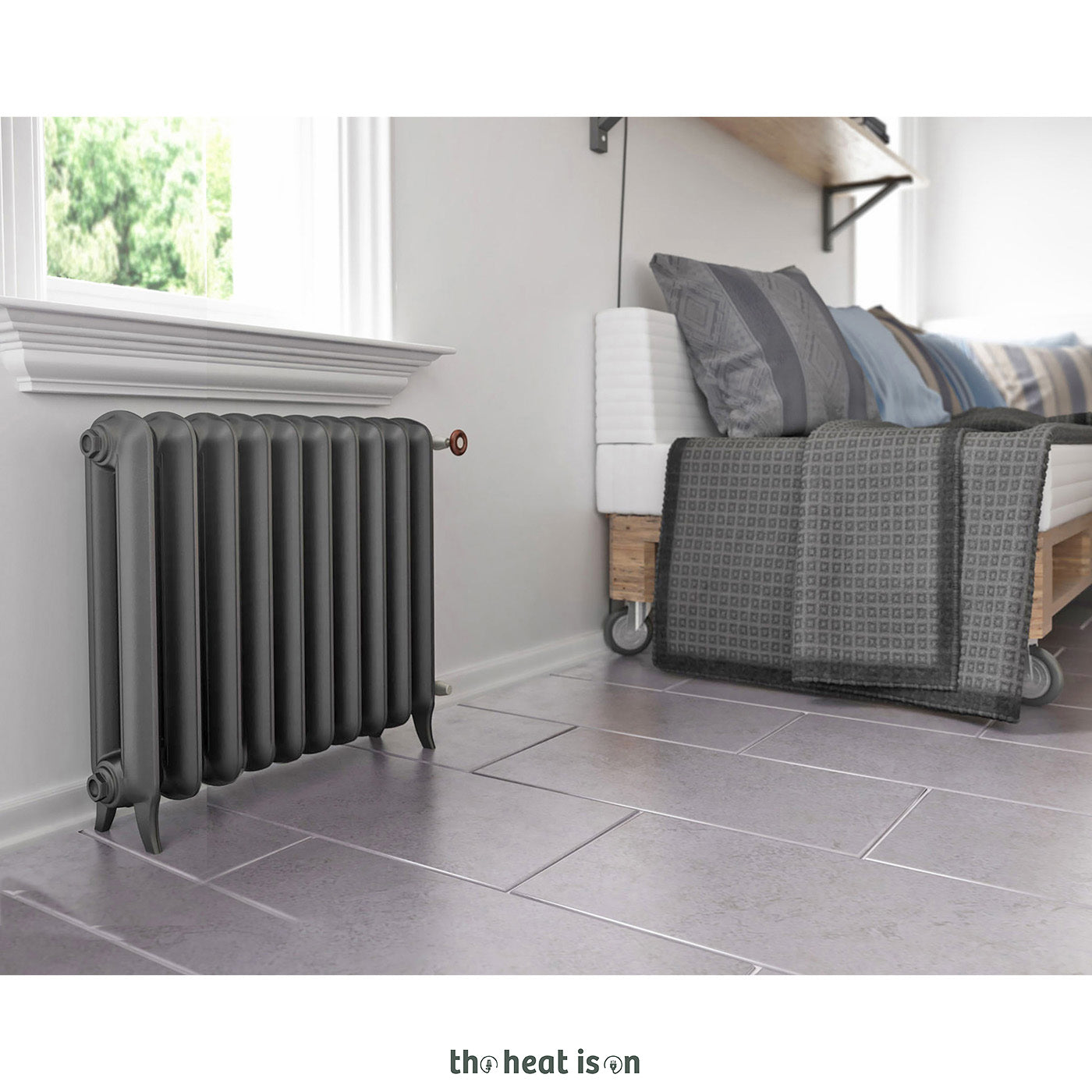 Terma PLAIN 2 COL, 620h x 852w(mm), 3497 BTUs Horizontal Cast Iron Radiator, Raw Metal