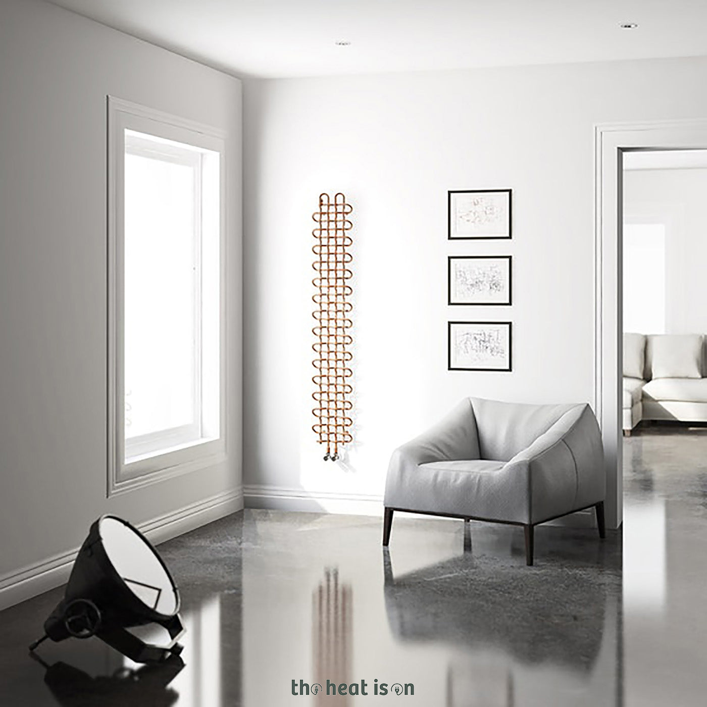 Terma PLC V, 1580h x 263w(mm), 1129 BTUs, Vertical Designer Radiator, Bright Copper