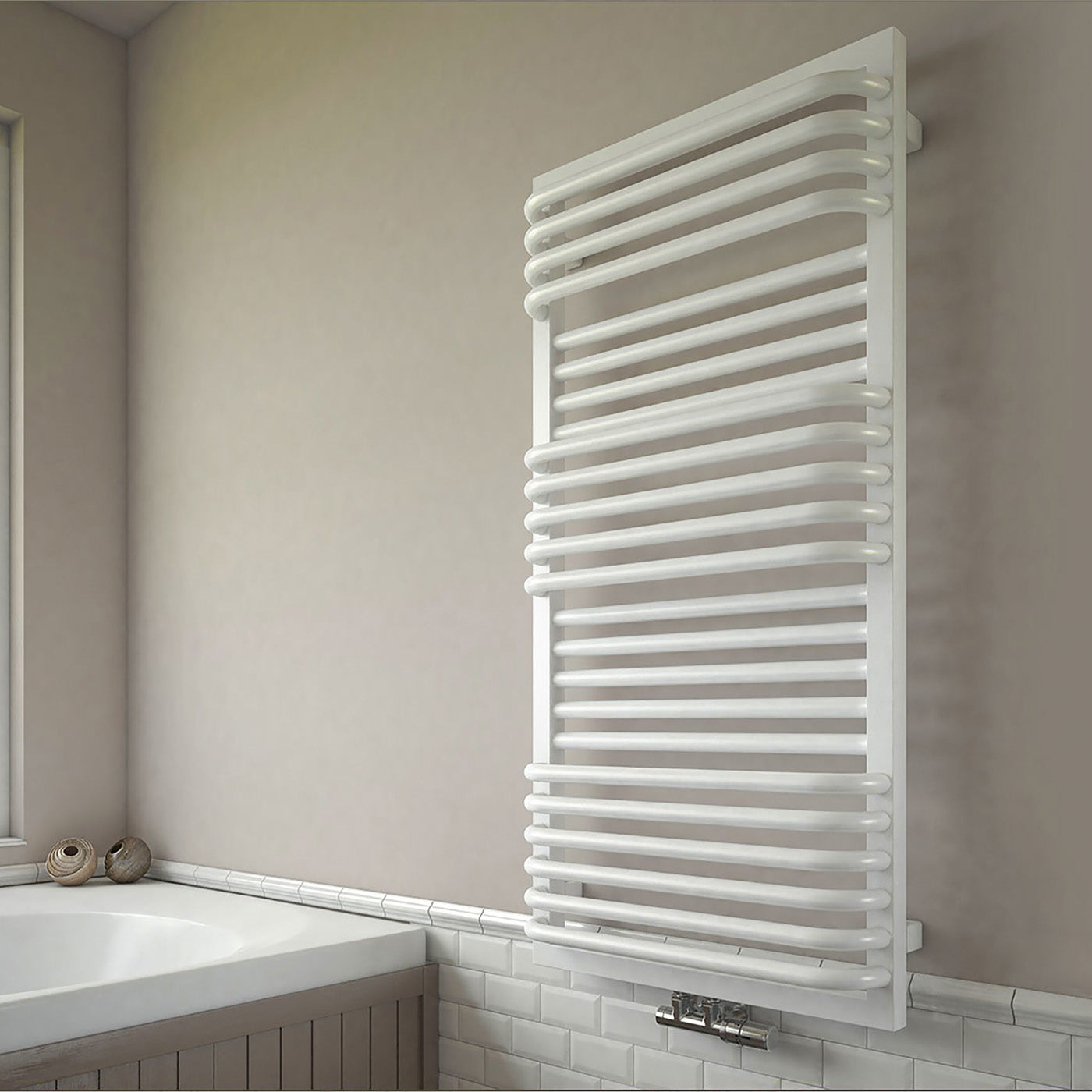 Terma POC 2, 1040h x 600w(mm), 2535 BTUs, Heated Towel Rail, RAL 9016 Matt White