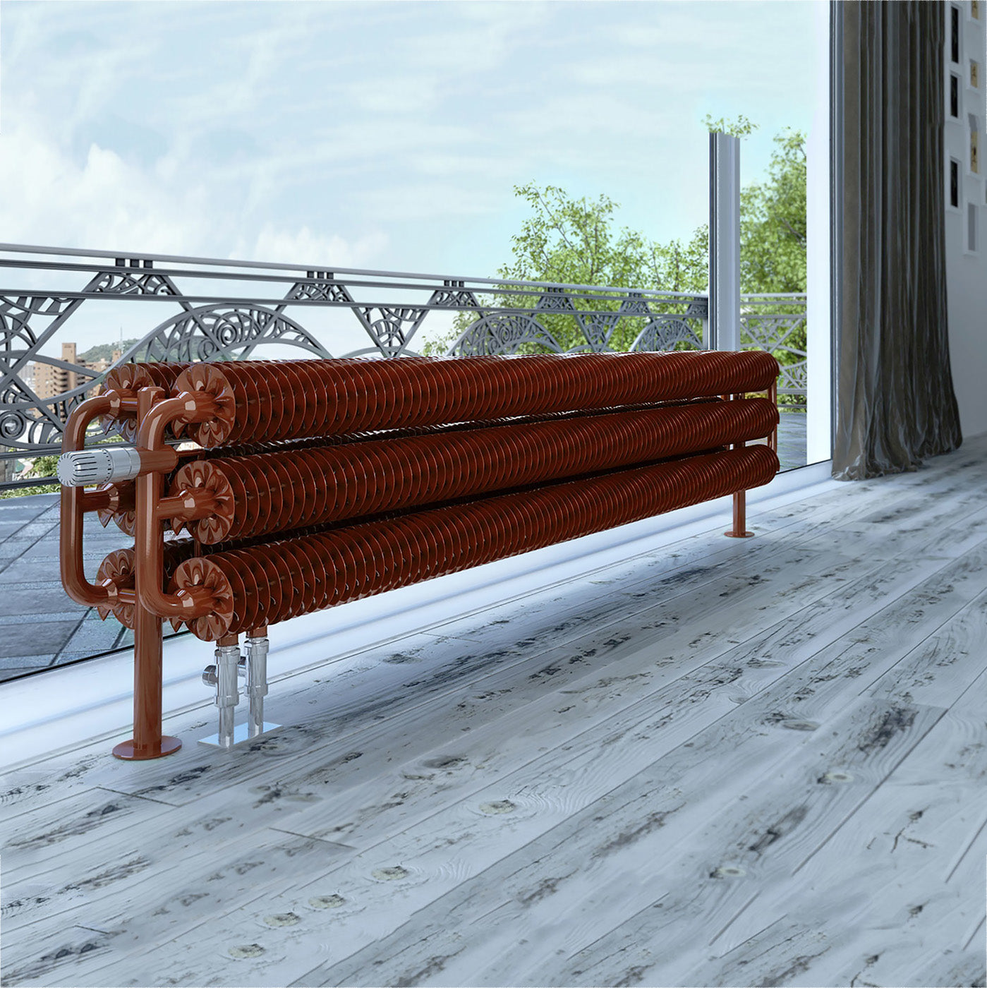 Terma RIBBON HSD, 290h x 1740w(mm), 6203 BTUs, Horizontal Designer Radiator, Bright Copper