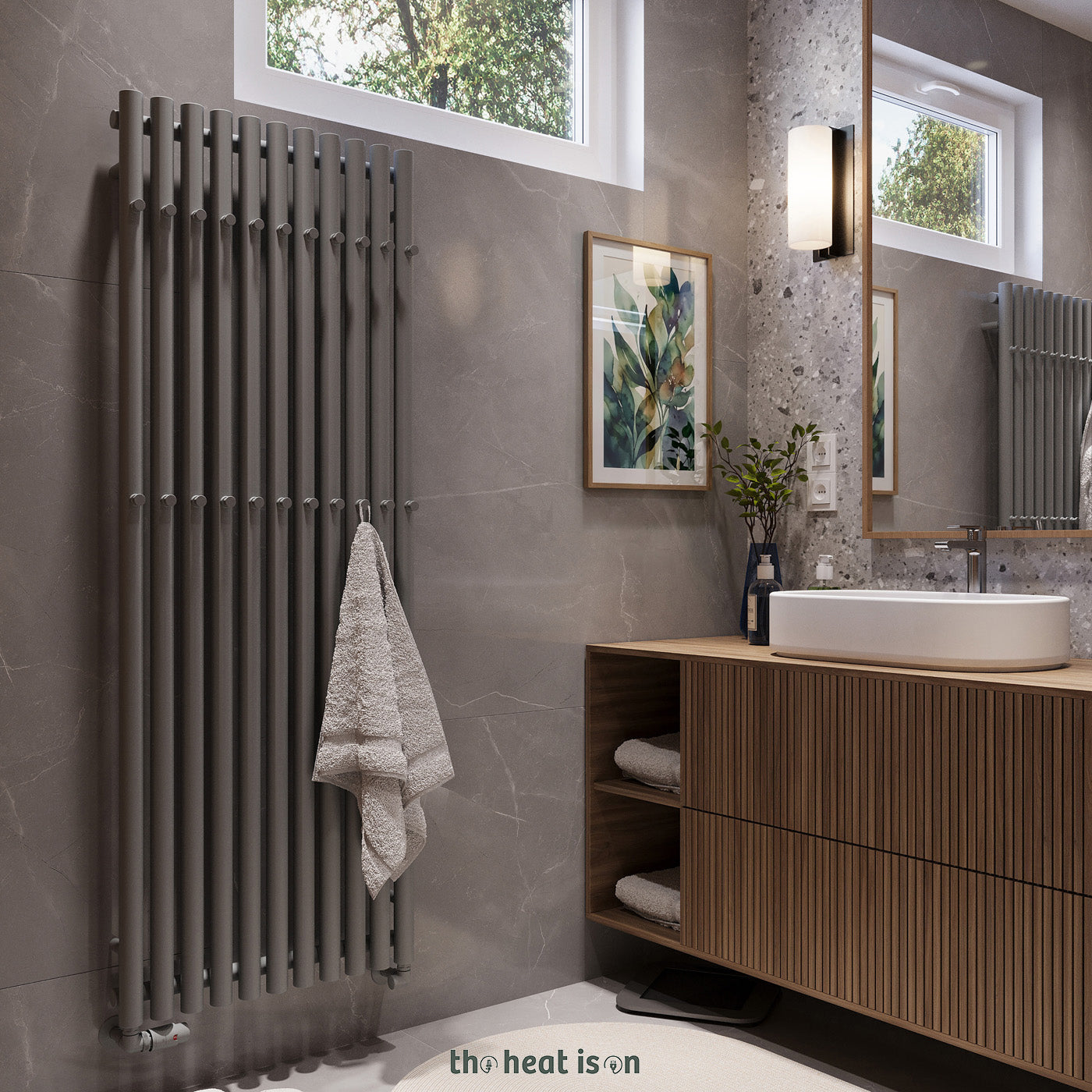 Terma ROLO HANGER (Double Hanger Rows), 1600h x 590w(mm), 3876 BTUs, Vertical Designer Radiator, RAL 7004 Matt Signal Grey