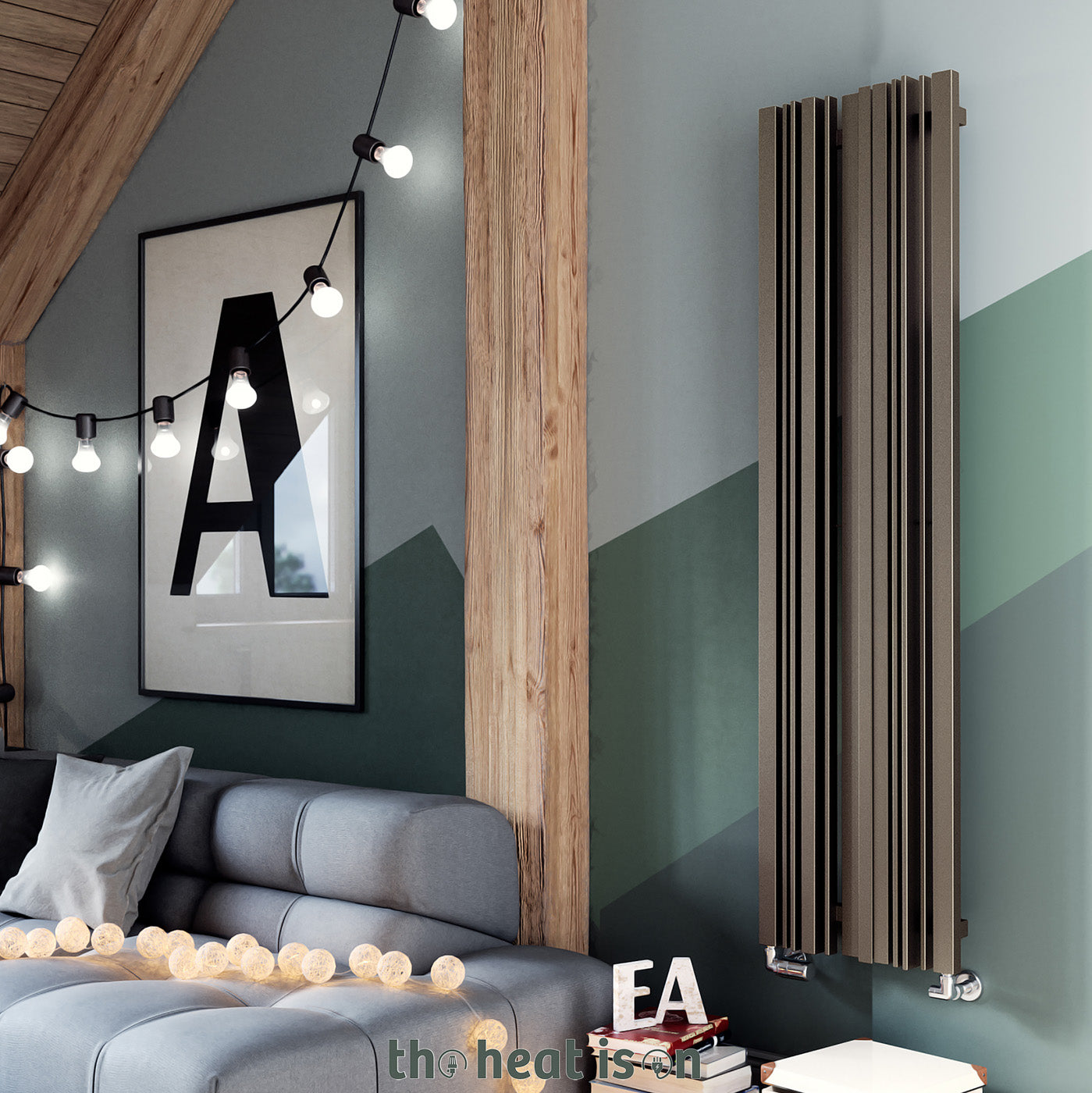 Terma SHERWOOD V, 1300h x 330w(mm), 2054 BTUs Vertical Designer Radiator, RAL 8028 Matt Terra Brown