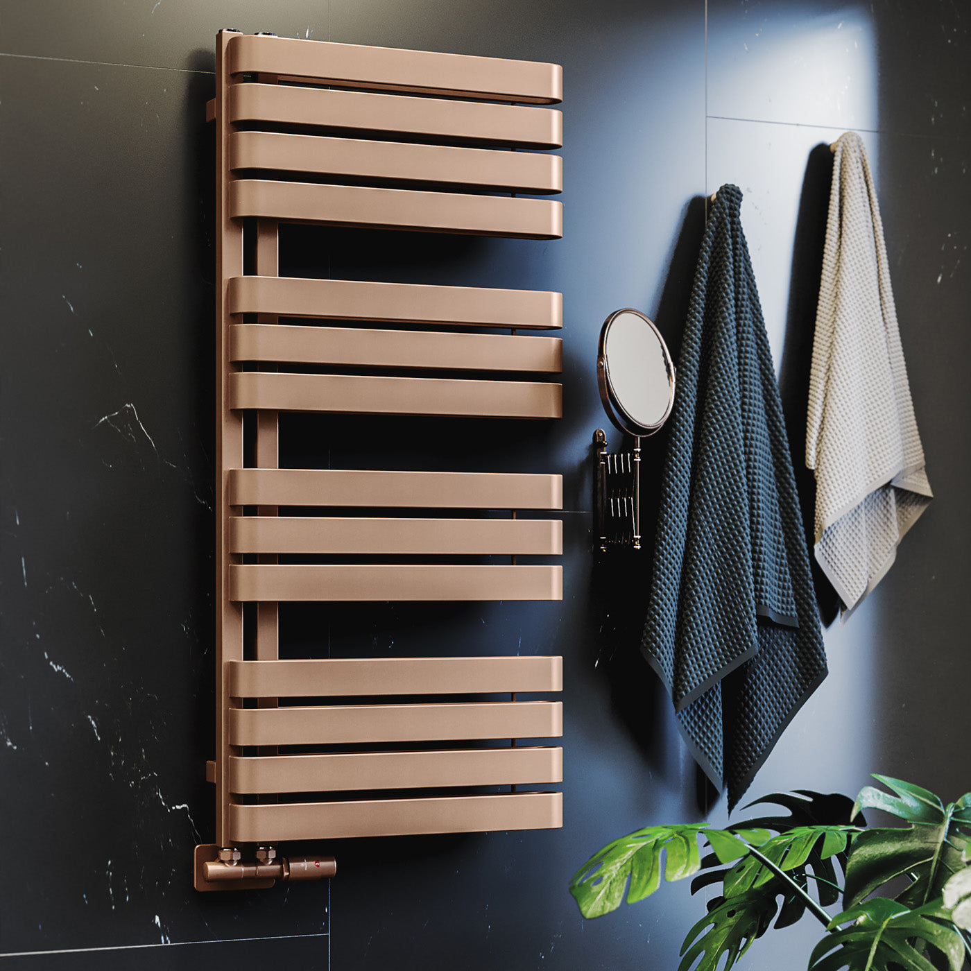 Terma WARP S, 1110h x 500w(mm), 2607 BTUs Heated Towel Rail, Bright Copper