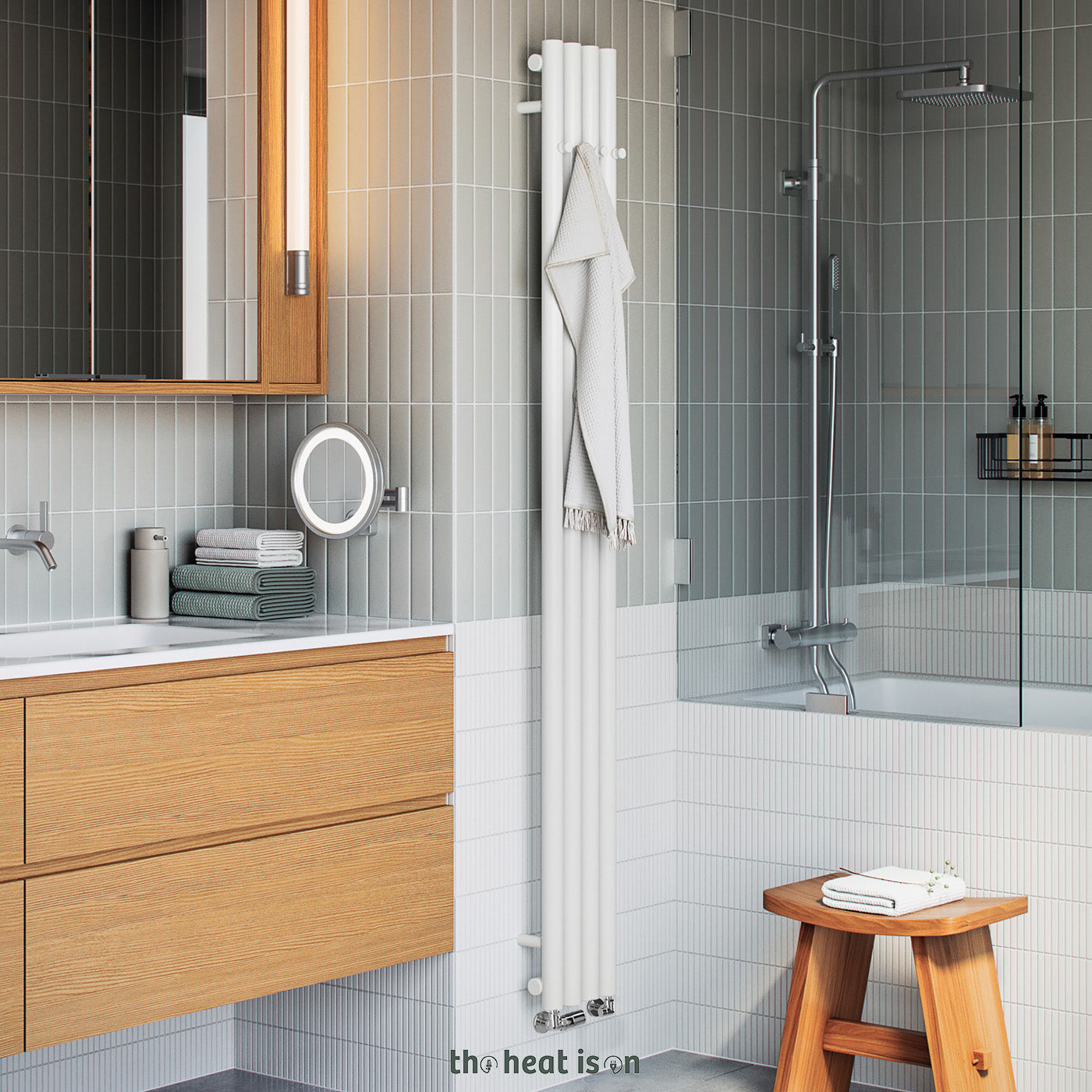 Terma ROLO HANGER (Double Hanger Rows), 1800h x 205w(mm), 1617 BTUs, Vertical Designer Radiator, RAL 9016 Matt White