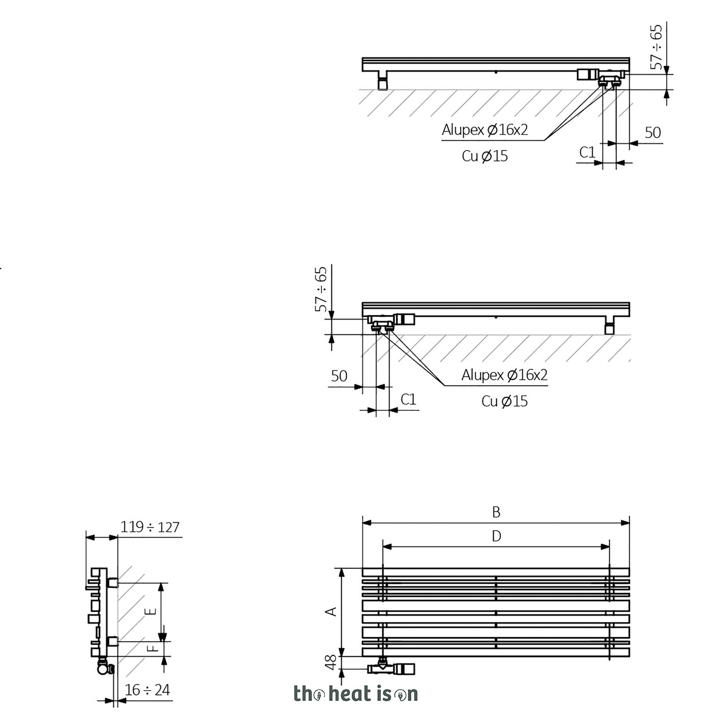 Terma SHERWOOD H, 540h x 1600w(mm), 3607 BTUs, Horizontal Designer Radiator, RAL 8028 Matt Terra Brown