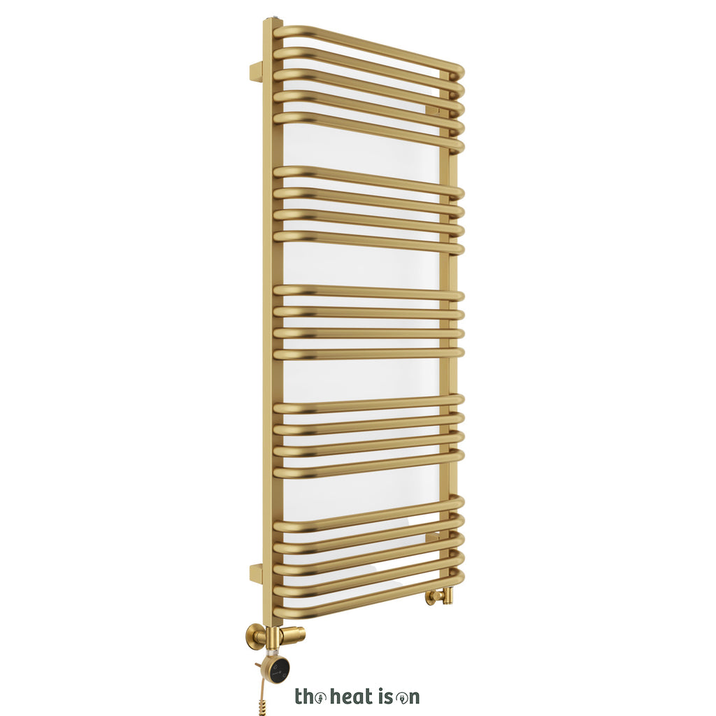 Terma ALEX Dual Fuel Towel Rail, 1140h x 500w(mm), 2017 BTUs/ 600w, Brass (premium wet paint) (with INTEGRA 3 Axis Dual Fuel Valve in Brass & MOA Wi-Fi Element in Brass 30-60¡c)