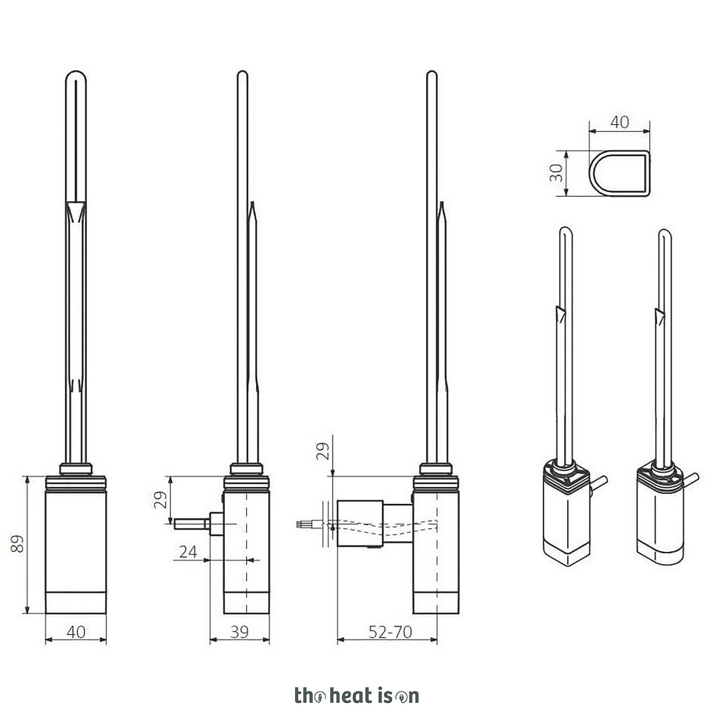 Heating Element ONE D (D Profile), Thermostatic Heating Element (internal/ambient room temp), (manual/optional IR controllable) 120w to 1000w, Blackened Brass