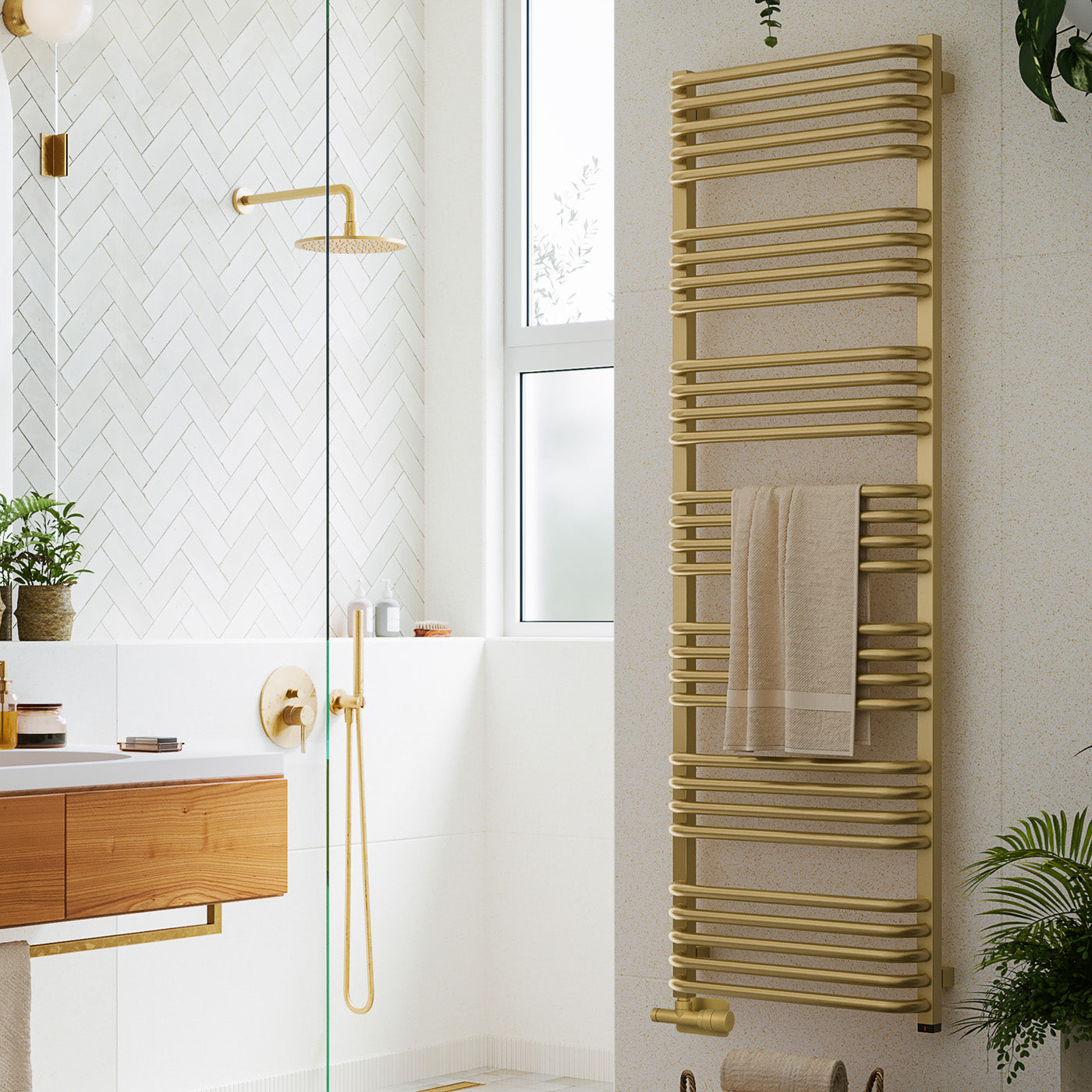 03-terma-alex-one-dual-fuel-towel-rail-1580h-x-500wmm-2706-btus-800w-brass-premium-wet-paint-with-unico-dual-fuel-valve-in-chrome-internal-one-element-45-60oc