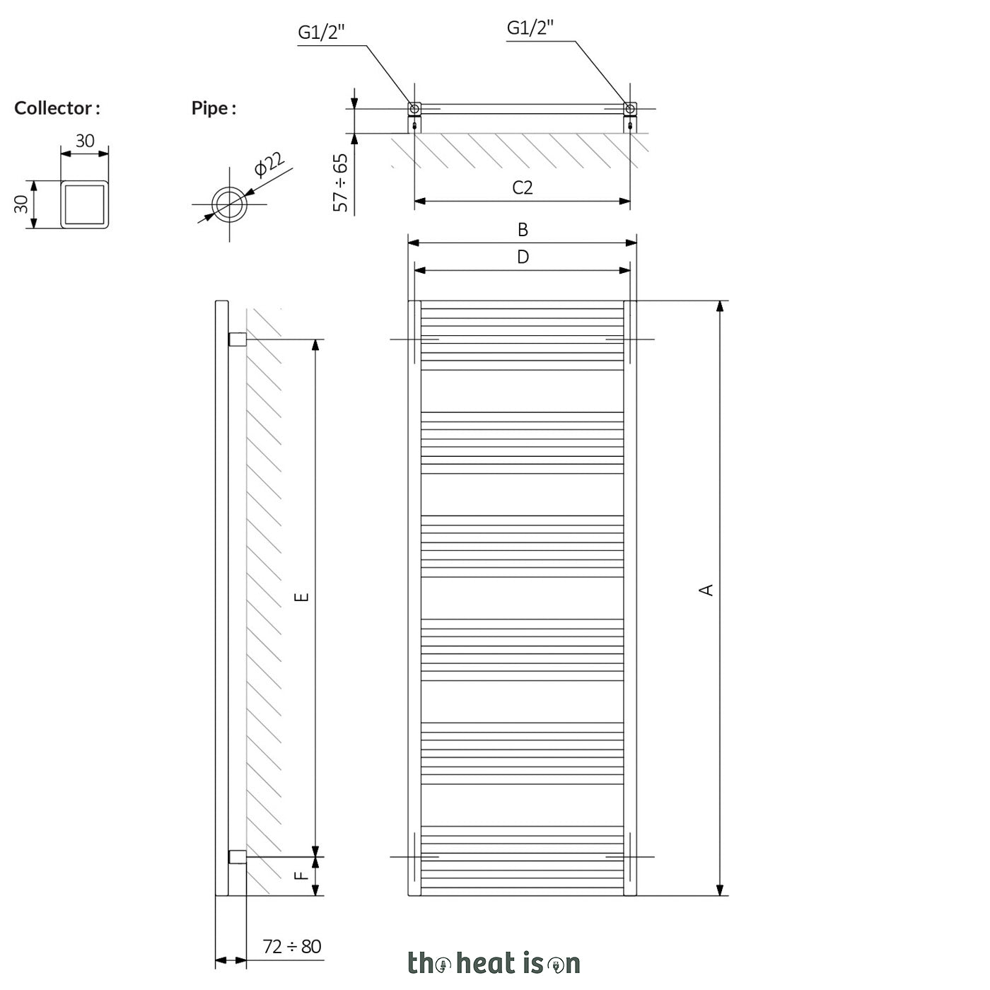 Terma FIONA, 1380h x 600w(mm), 2330 BTUs Heated Towel Rail, Anodic Brown