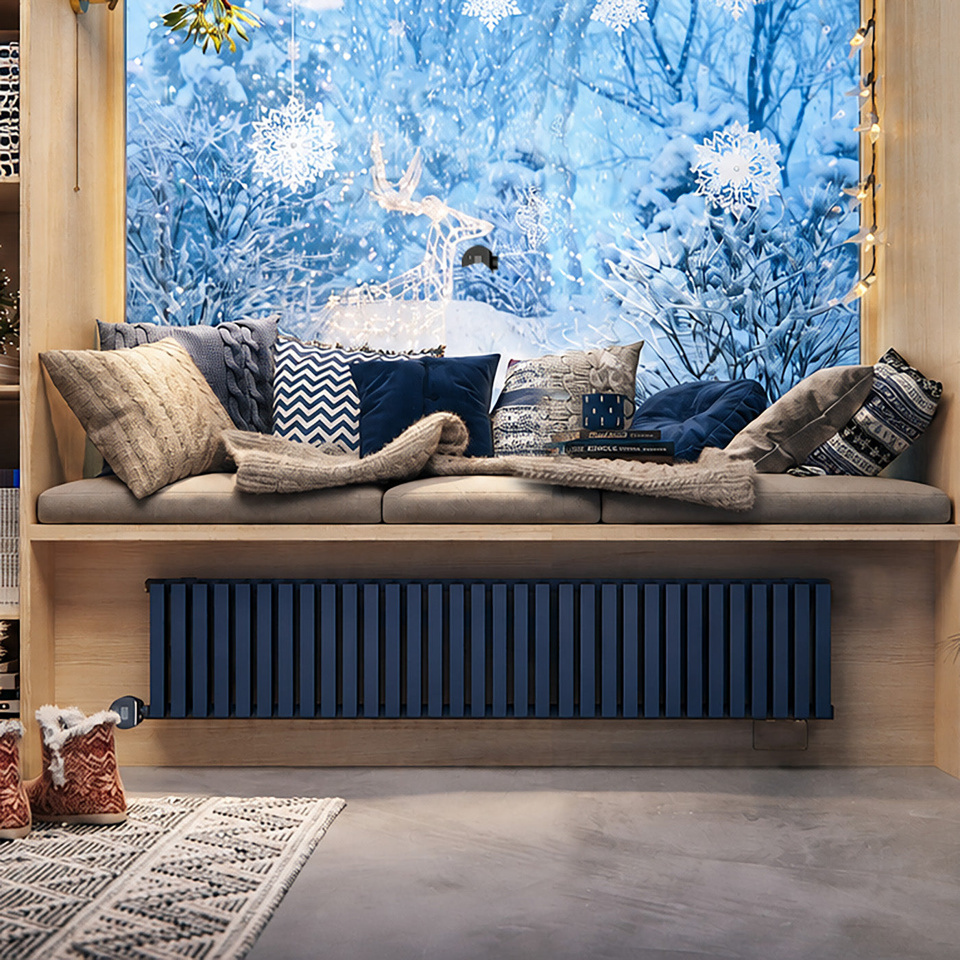 Terma NEMO E, 300h x 1455w(mm), 0.8 Kw Electric Radiator, Denim Blue (wi-fi controlled with VEO Element, 15-28 oC)