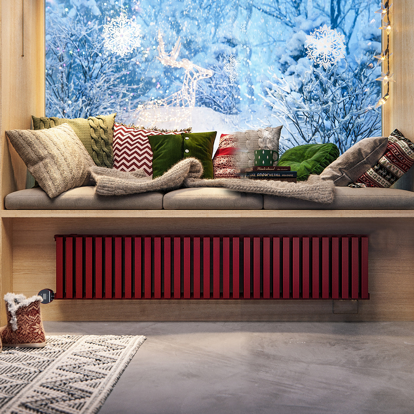 Terma NEMO E, 300h x 1455w(mm), 0.8 Kw Electric Radiator, Groovy Red (wi-fi controlled with VEO Element, 15-28 oC)