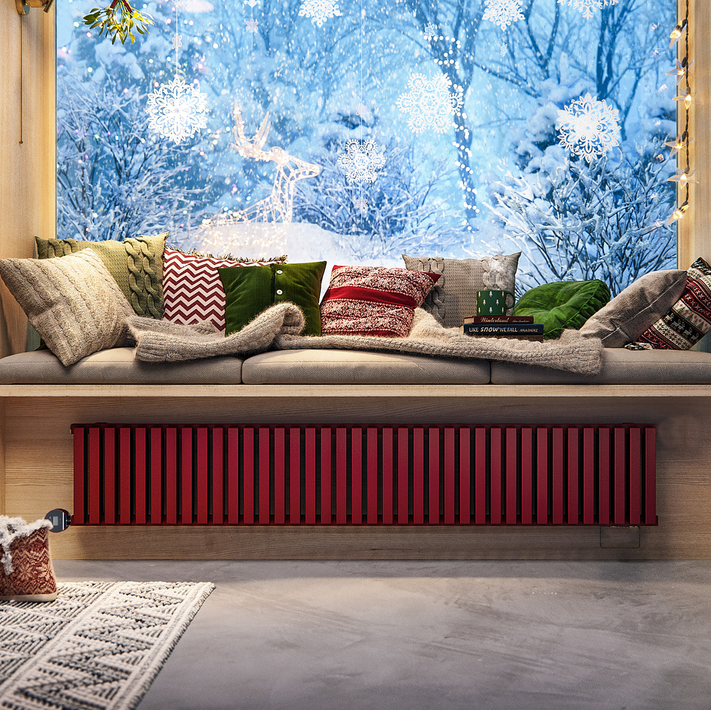 Terma NEMO E, 300h x 1725w(mm), 1.0 Kw Electric Radiator, Groovy Red (wi-fi controlled with VEO Element, 15-28 oC)