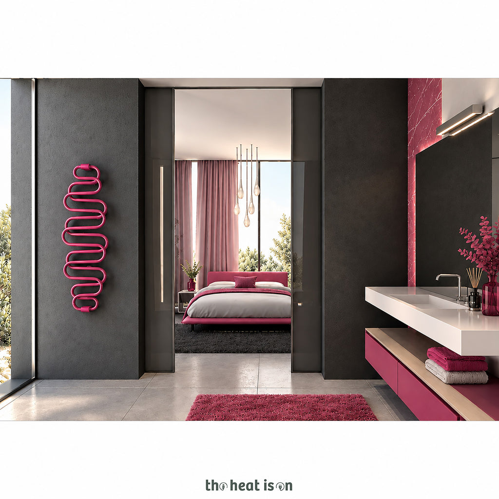 Terma PERLA E, 1360h x 500w(mm), 284w Dry Electric Towel Rail (with heating wire), RAL 4010 Telemgenta Pink  (simple on/off button, no timer/no drying func.)