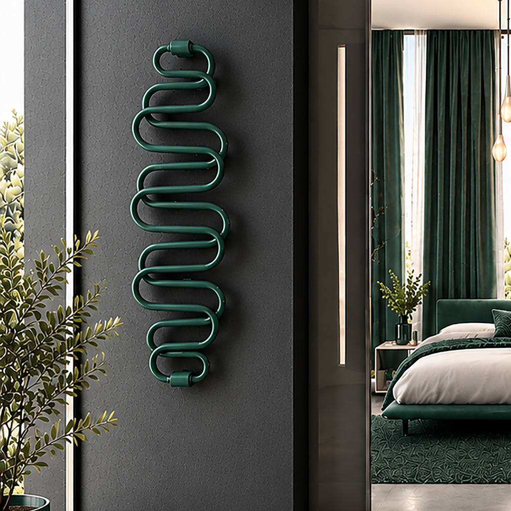 Terma PERLA E, 1360h x 500w(mm), 284w Dry Electric Towel Rail (with heating wire), RAL 6005 Moss Green (simple on/off button, no timer/no drying func.)
