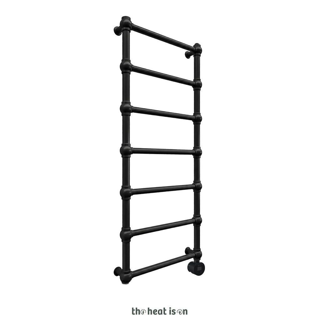 Terma RETRO E, 1170h x 504w(mm), 300w Oil Filled Electric Towel Rail, RAL 9005 Black (choice of finishes) with VEO Heating Element (30x Wi-Fi/manual control settings (15 to 30¡c room temp.), 7 day timer/2 hour drying func.