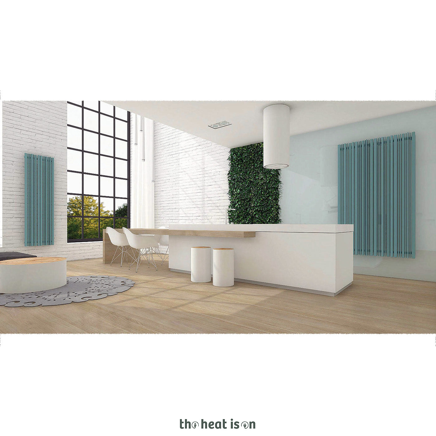 Terma SHERWOOD V, 1600h x 540w(mm), 4060 BTUs, Vertical Designer Radiator, RAL 6034 Matt Pastel Turquoise