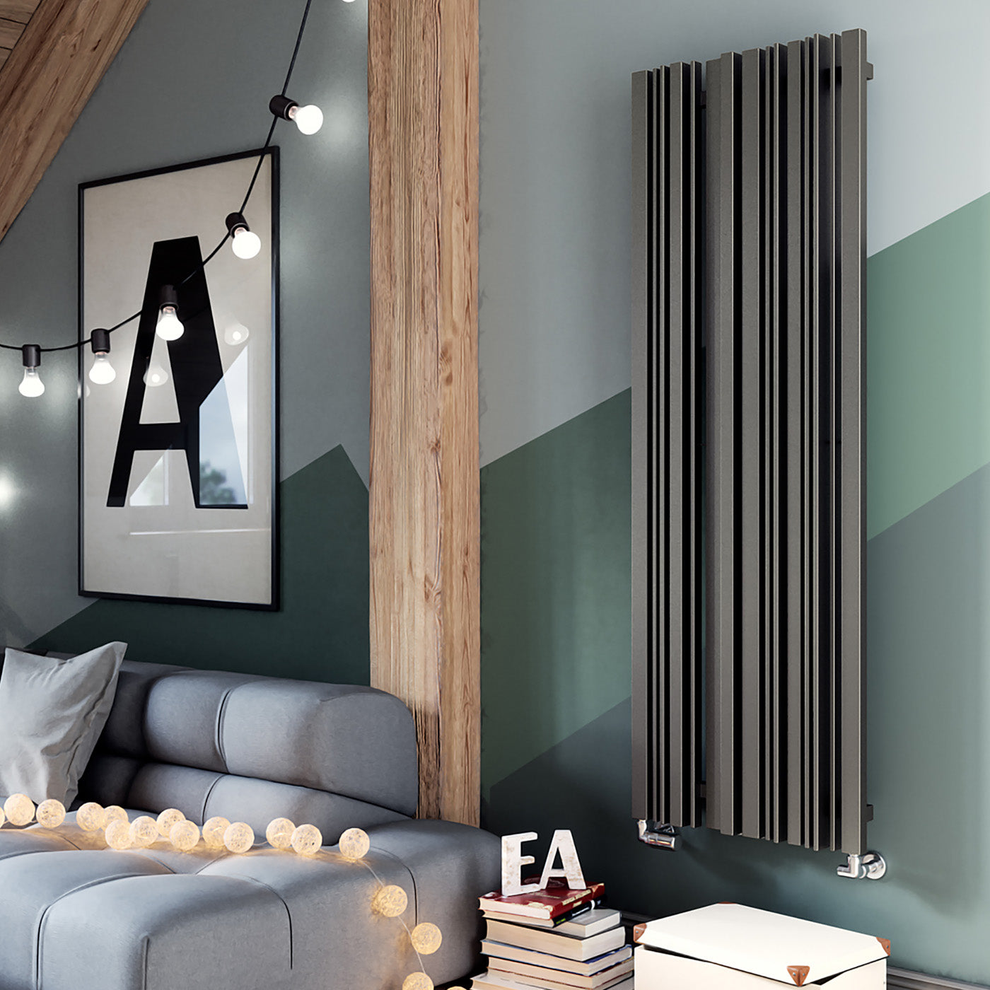 Terma SHERWOOD V, 1600h x 540w(mm), 4060 BTUs, Vertical Designer Radiator, Sparkling Gravel (aka Taupe Grey)