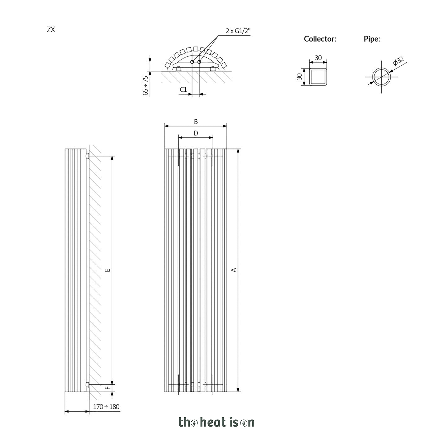 Terma TRIGA AW, 1900h x 430w(mm), 4282 BTUs, Vertical Designer Radiator, RAL 9016 Matt White