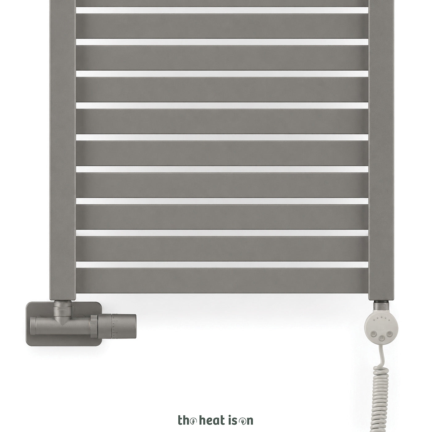 Thermostatic 50mm Radiator Valves (TRVs) with Immersion Tube (for Dual Fuel or Single Entry Point Radiator) & Pipe Masking, Inox Grey, RIGHT SIDED, ANGLED, UNICO