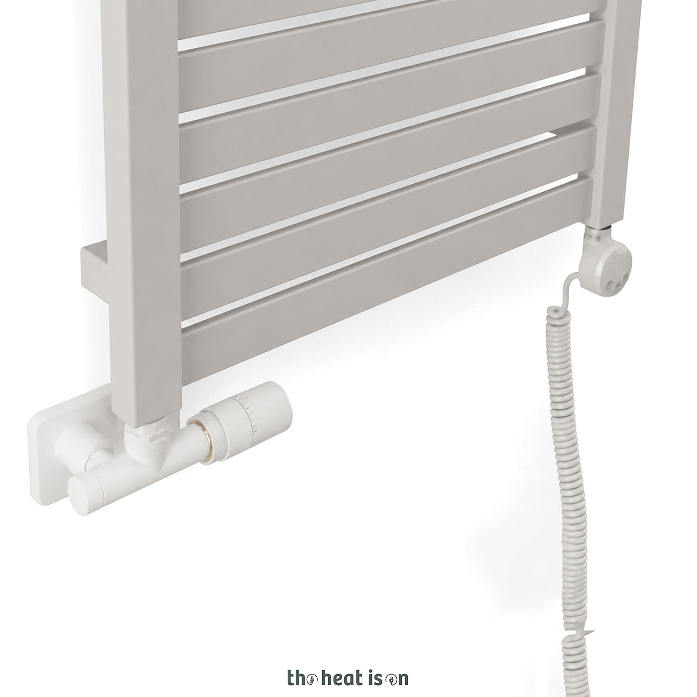 Thermostatic 50mm Radiator Valves (TRVs) with Immersion Tube (for Dual Fuel or Single Entry Point Radiator) & Pipe Masking, Matt White (RAL 9016), RIGHT SIDED, ANGLED, UNICO