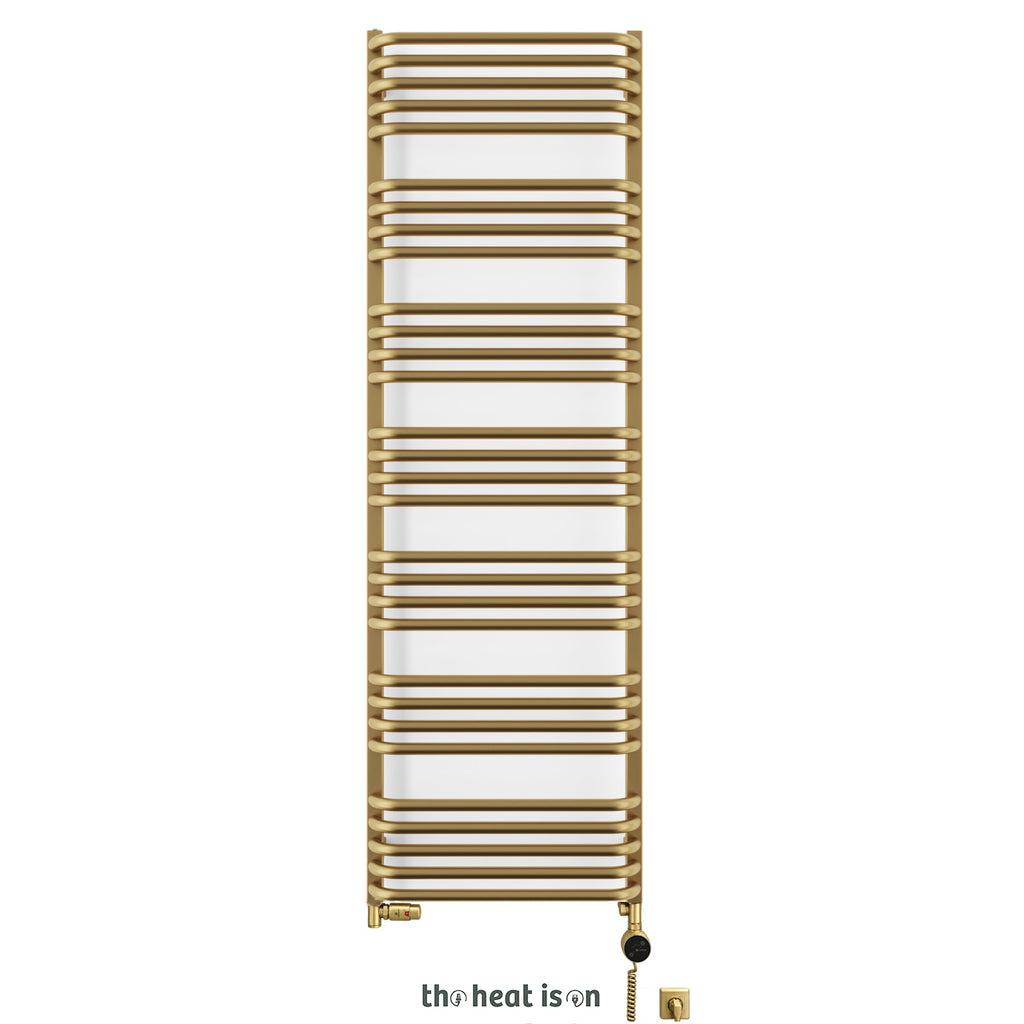 Terma ALEX Dual Fuel Towel Rail, 1580h x 500w(mm), 2706 BTUs/ 800w, Brass (premium wet paint) (with INTEGRA 3 Axis Dual Fuel Valve in Brass & MOA Wi-Fi Element in Brass 30-60¡c)