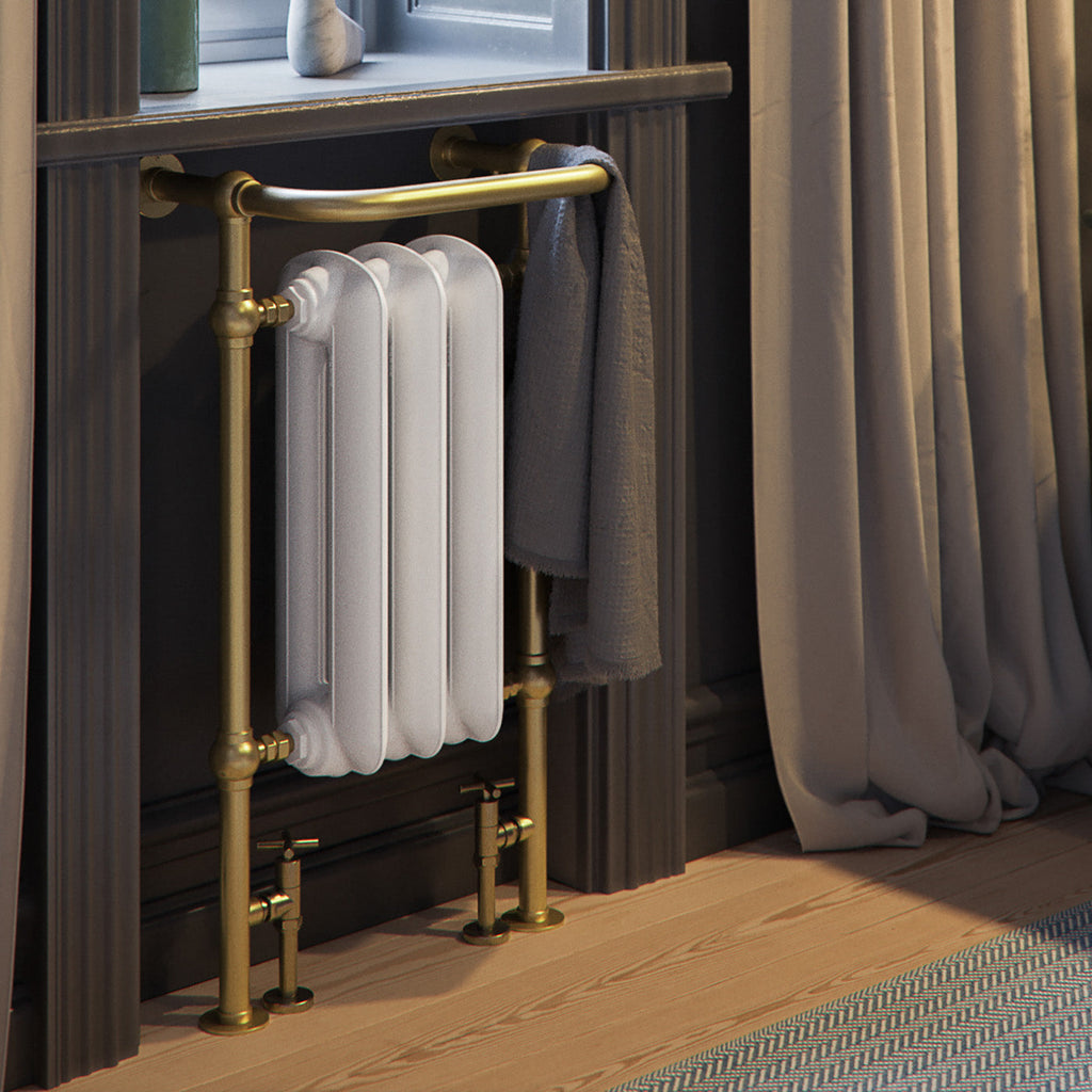 03_Terma-PLAIN-TOWEL-RAIL_-900h-x-490w_mm_-1217-BTUs_-Heated-Towel-Rail_-White-Soft-_Radiator_-_-Brass-_Surround