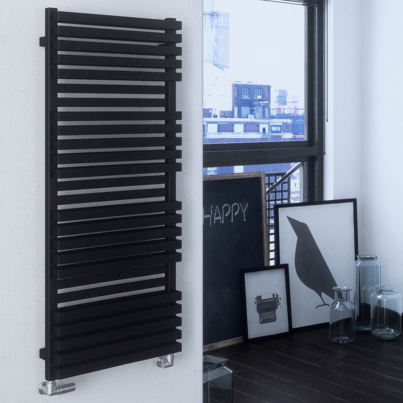 Terma QUADRUS BOLD, 1185h x 450w(mm), 2847 BTUs Heated Towel Rail, Metallic Black