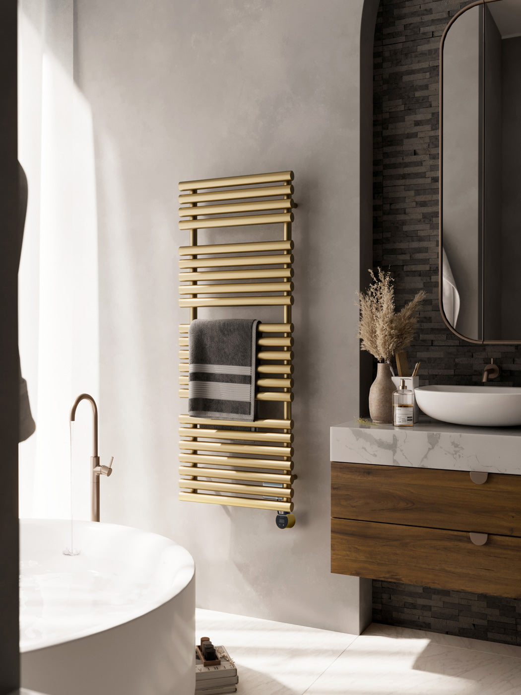 03_Terma-ROLO-TOWEL-_Wi-Fi_-15-28-deg._-1360h-x-520w_mm_-800w-Electric-Towel-Rail_-Matt-Brass-_matching-colour-element