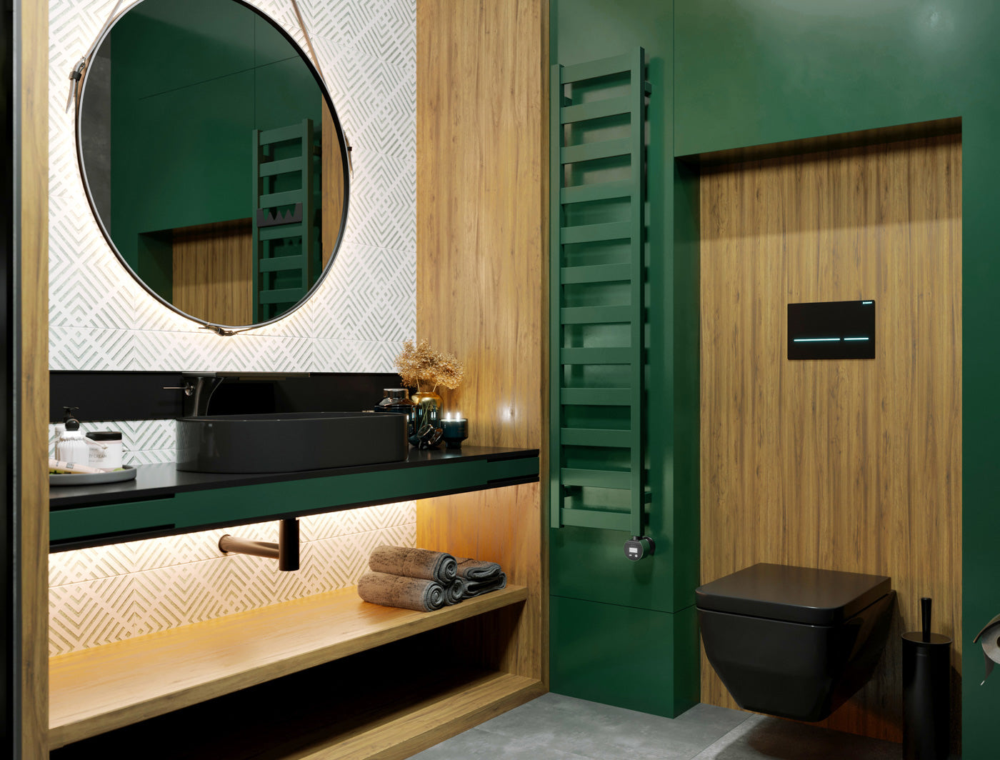 03_Terma-VIVO-_Wi-Fi_-15-28-deg._-1390h-x-300w_mm_-400w-Electric-Towel-Rail_-Matt-Green-_RAL-6028