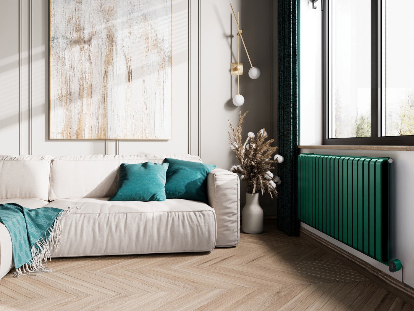 03_Terma-WARP-ROOM-E-_Wi-Fi_-UK-plug_-630h-x-1305w_mm_-1.5-Kw-Electric-Radiator_-Matt-Green-_RAL-6028