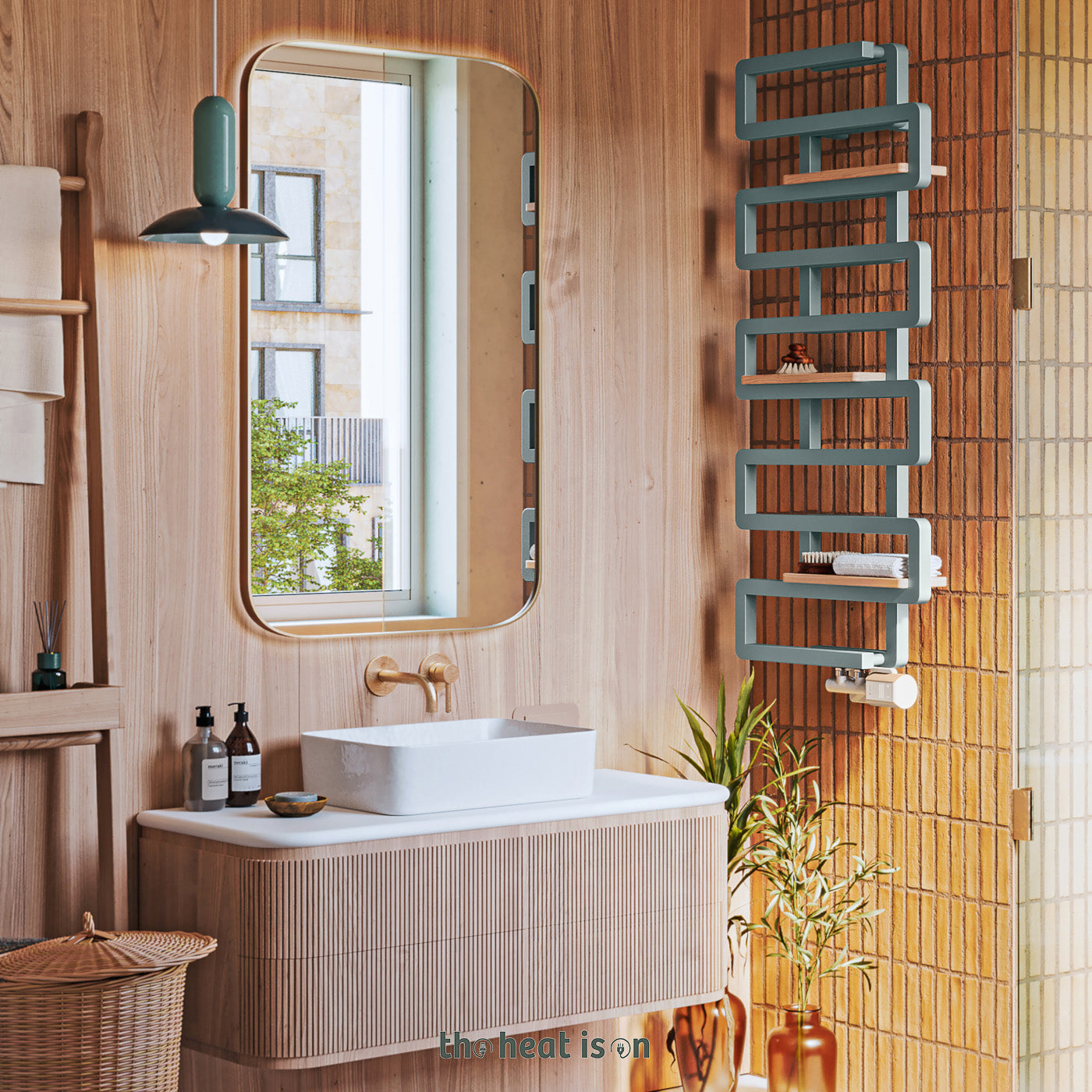 03_Wooden-Shelf-Accessory_-Oak_--for-Terma-BOOKIE-Towel-Rail_-400mm-Wide-Stand-Model