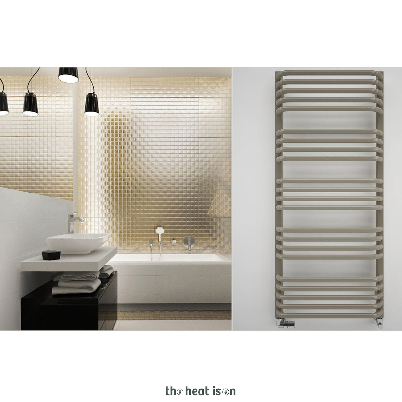 Terma ALEX, 1140h x 500w(mm), 2017 BTUs, Heated Towel Rail, California Beige