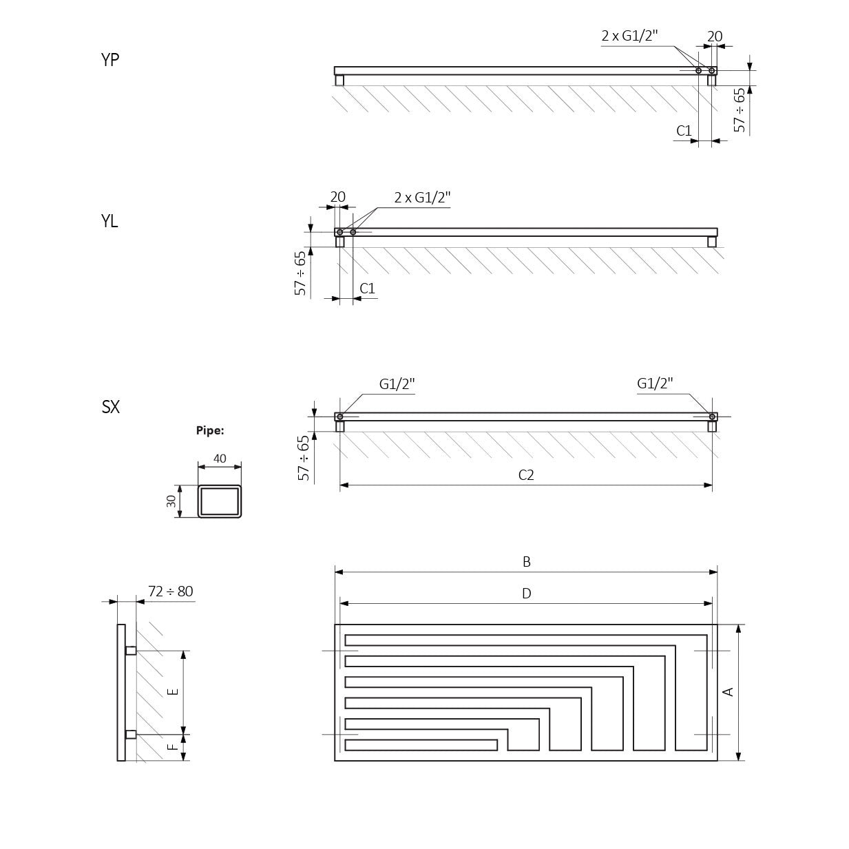 Terma ANGUS H, 520h x 1460w(mm), 2320 BTUs, Horizontal Designer Radiator, RAL 9005 Matt Black