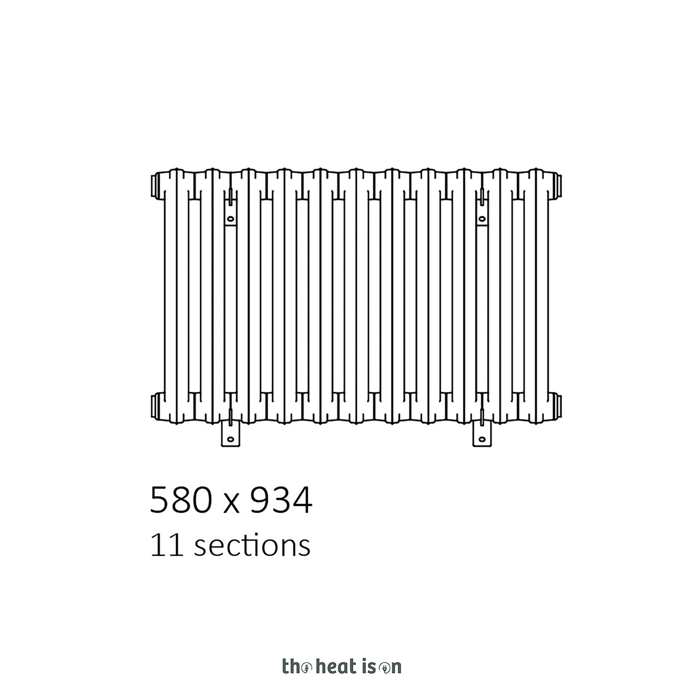 Terma BART, 580h x 934w(mm), 2730 BTUs, Cast Iron Radiator, 11 sections, Raw Metal
