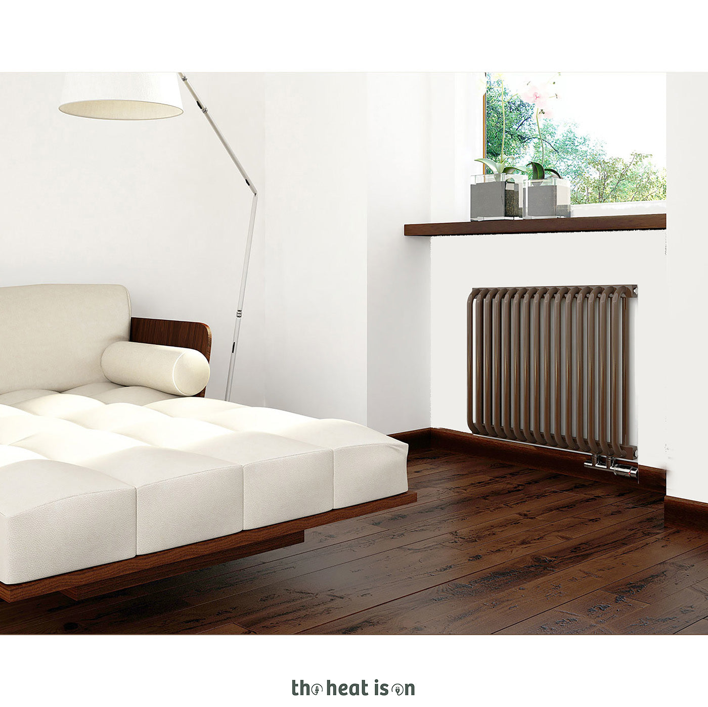 Terma DELFIN, 640h x 820w(mm), 3364 BTUs, Horizontal Designer Radiator, RAL 8028 Matt Terra Brown