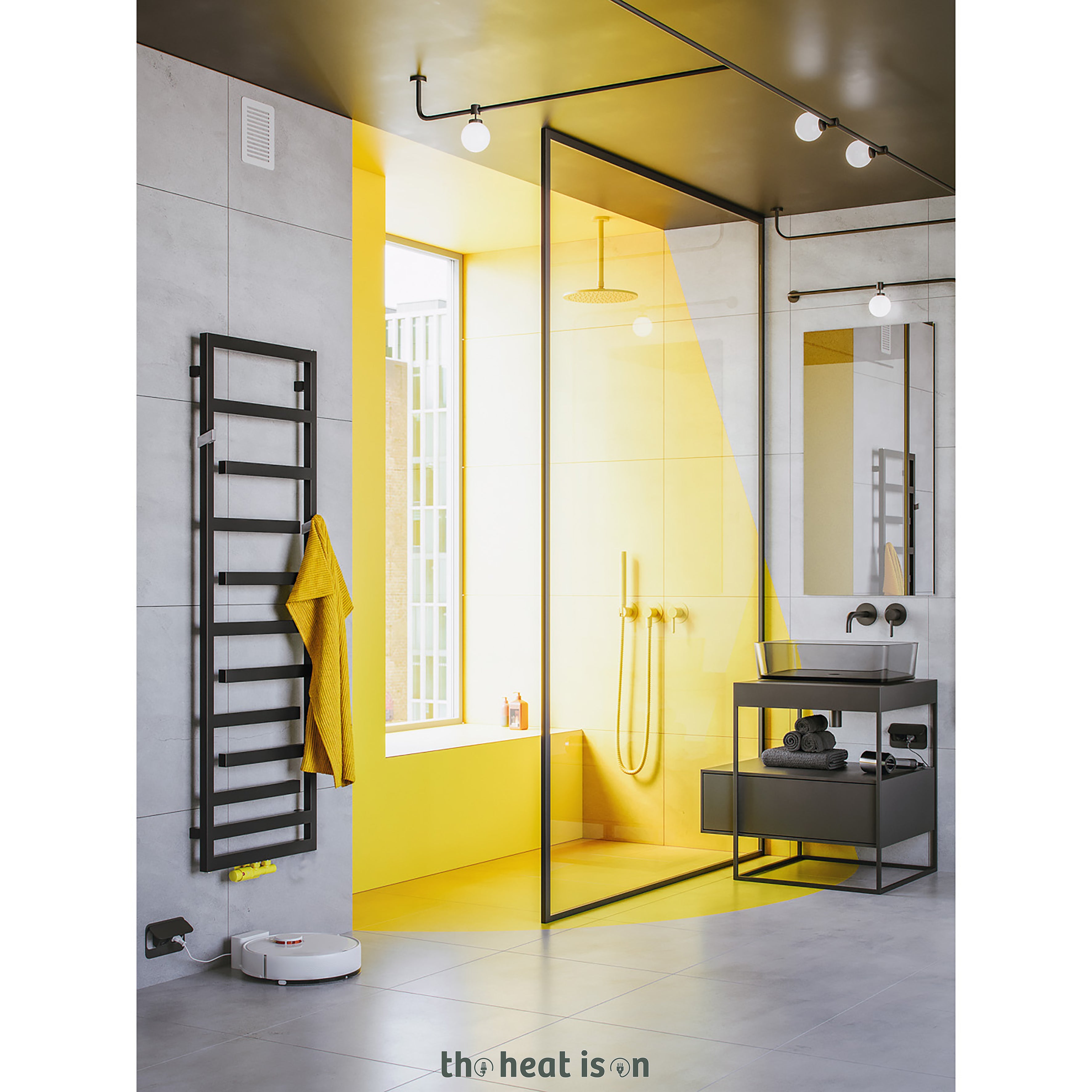 Terma JUNO, 1580h x 500w(mm), 2034 BTUs Heated Towel Rail, RAL 9005 Matt Black