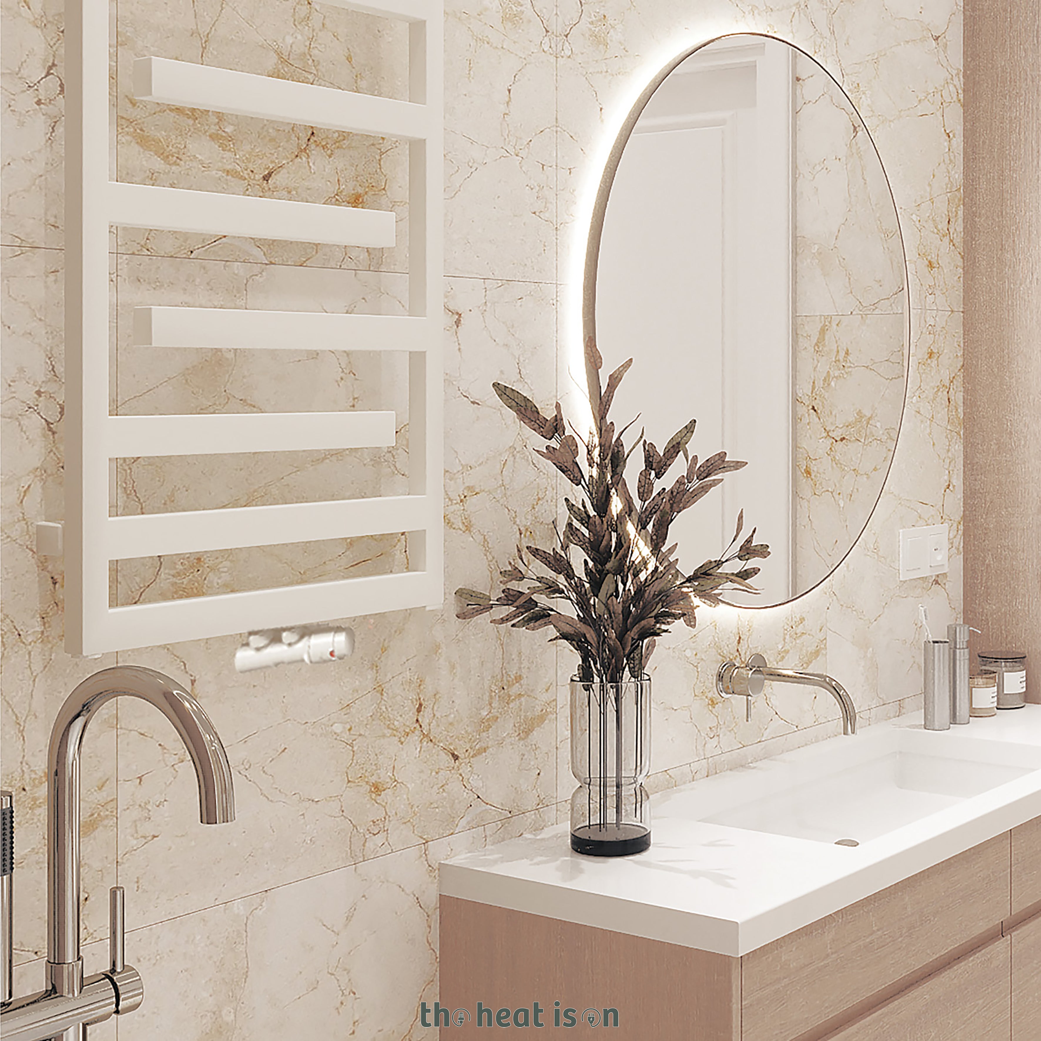 Terma JUNO, 1580h x 500w(mm), 2034 BTUs Heated Towel Rail, RAL 9016 Matt White