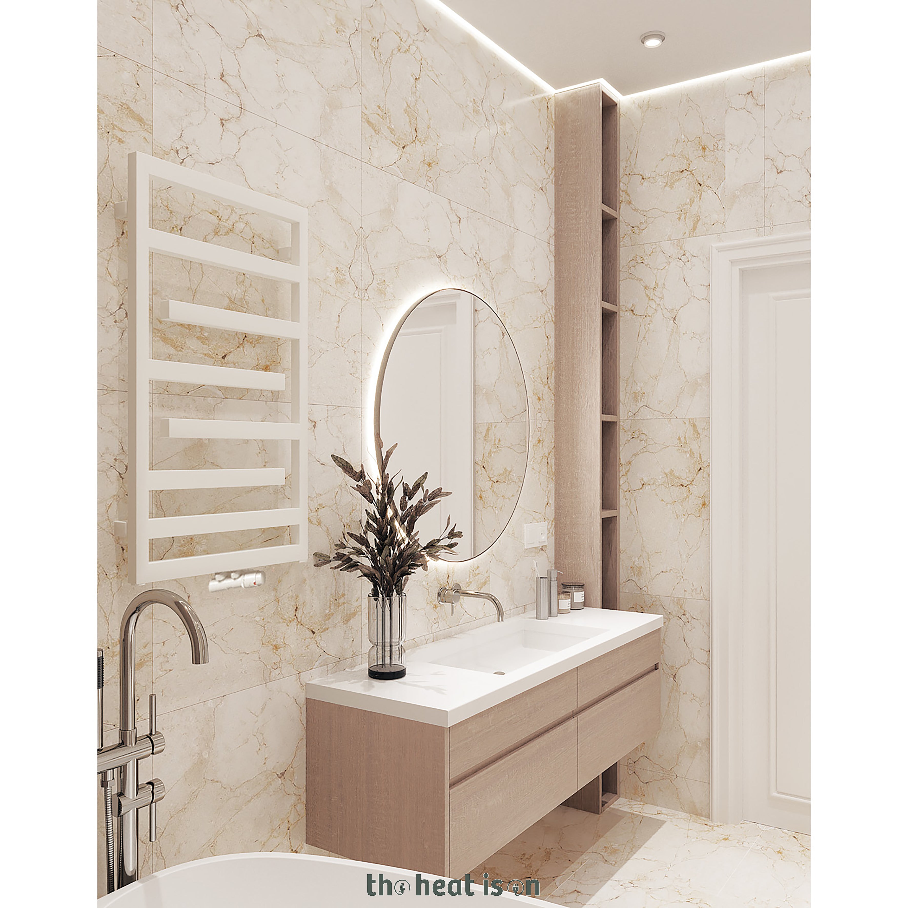 Terma JUNO, 880h x 500w(mm), 1232 BTUs Heated Towel Rail, RAL 9016 Matt White