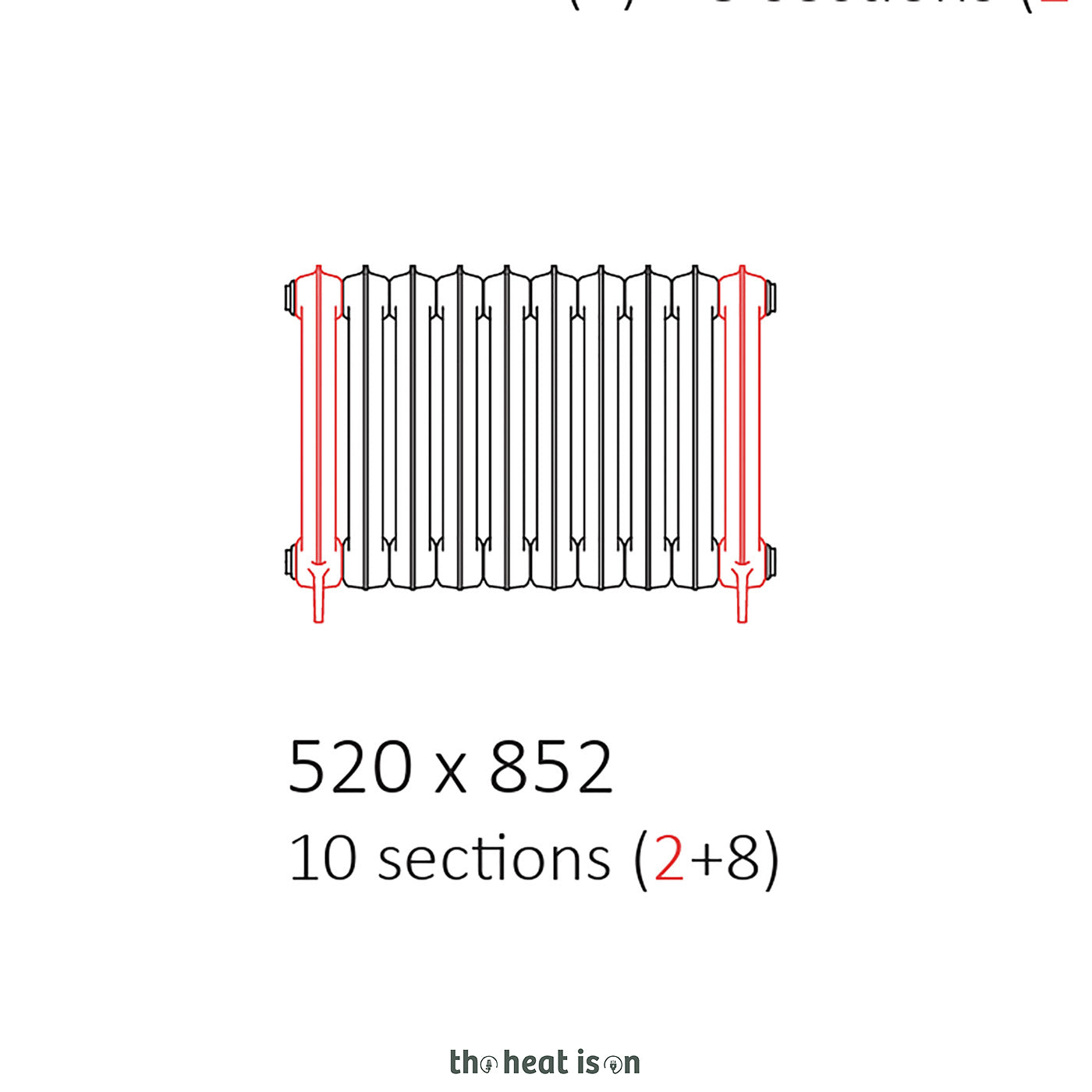 Terma KASZUB, 520h x 852w(mm), 3276 BTUs, Floorstanding Horizontal Cast Iron Radiator, 10 sections, Galvanic Copper