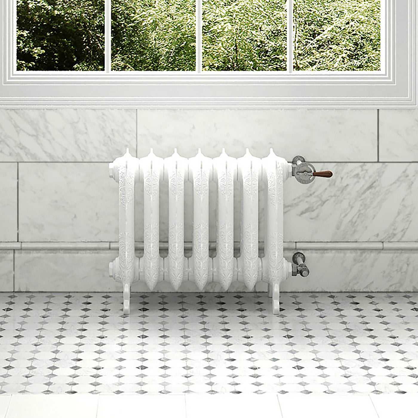 Terma OXFORD, 470h x 606w(mm), 2051 BTUs, Horizontal Cast Iron Radiator, 7 sections, White Soft