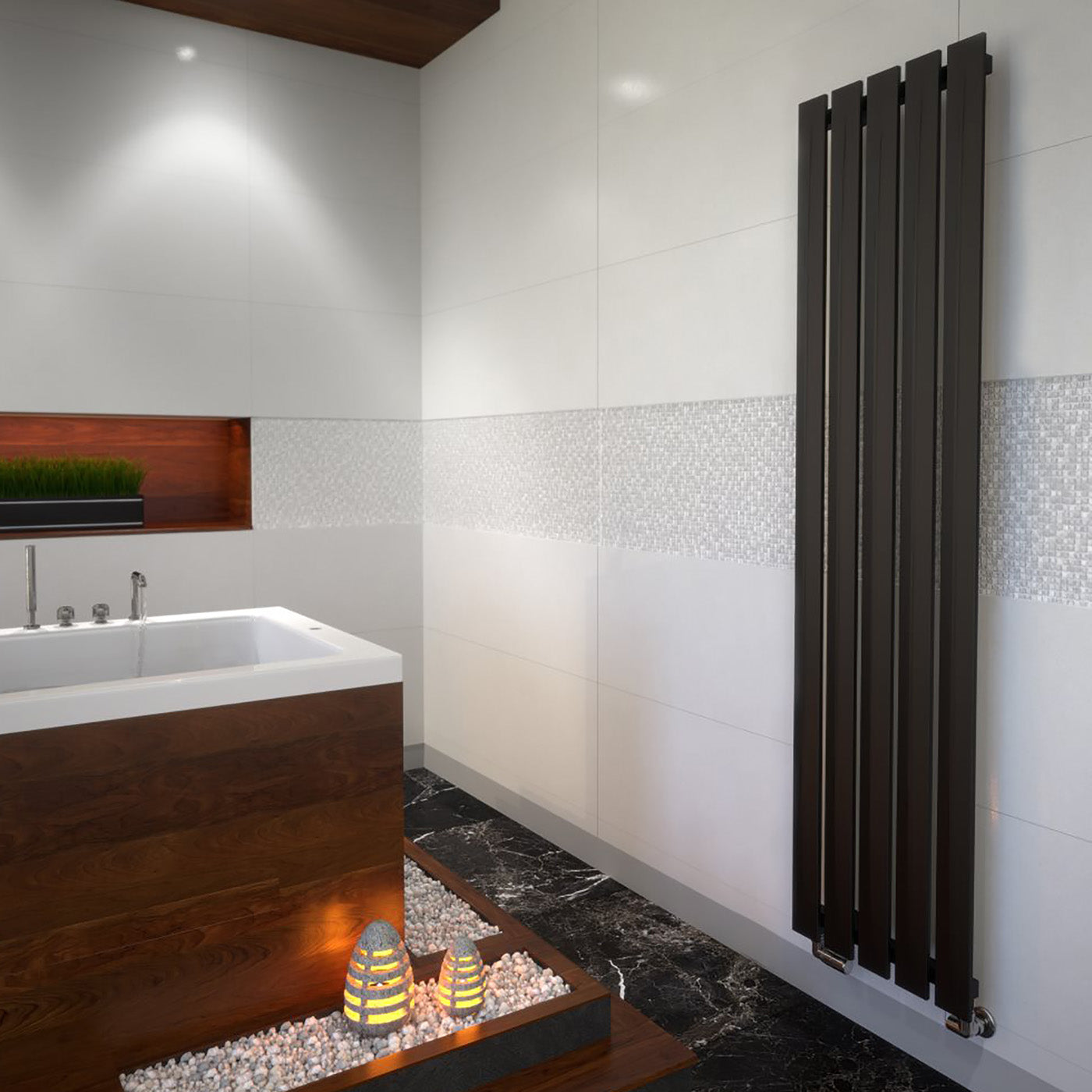 Terma PIER, 1680h x 410w(mm), 2344 BTUs, Vertical Designer Radiator, Sparkling Grey