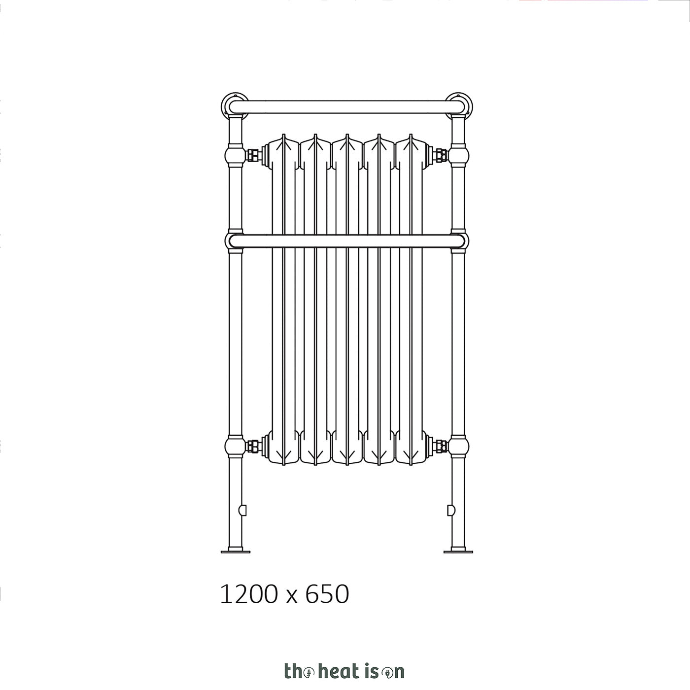 Terma PLAIN TOWEL RAIL, 1200h x 650w(mm), 3518 BTUs, Cast Iron Heated Towel Rail, White Soft (Radiator) Chrome (Surround)