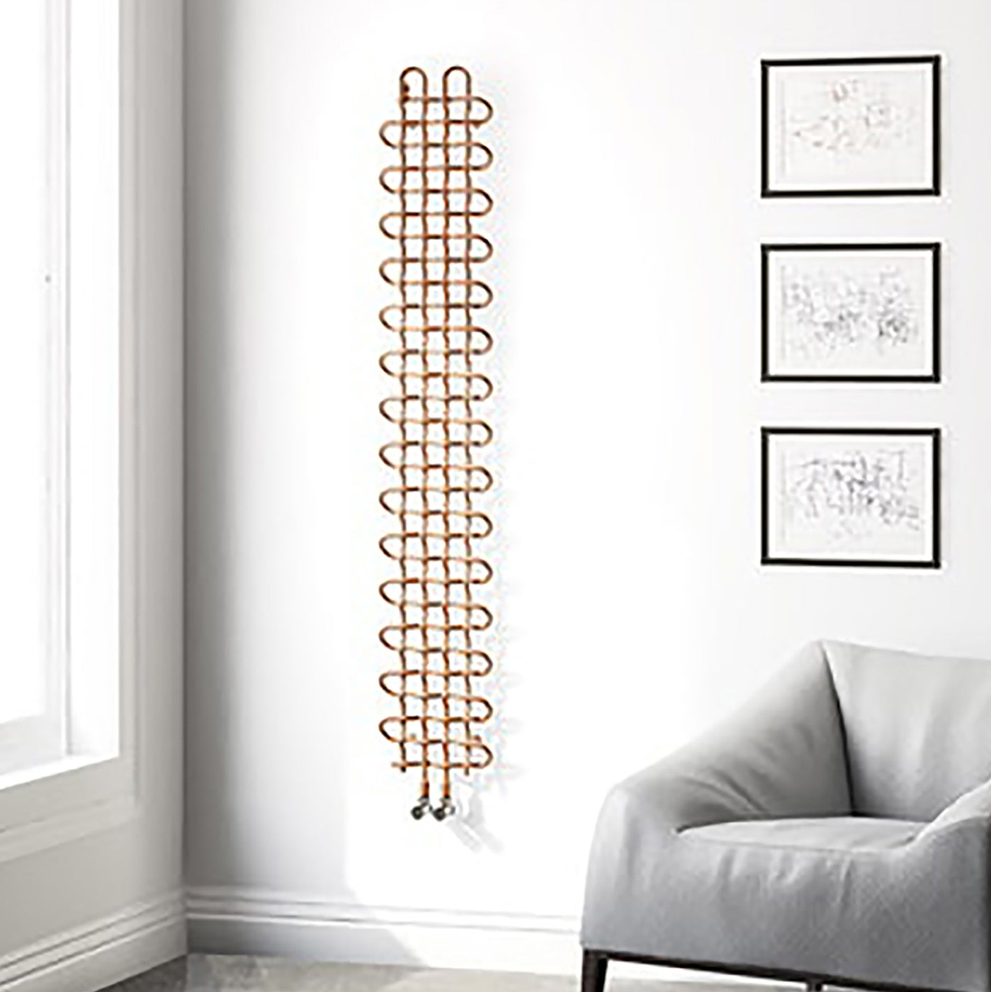Terma PLC V, 1580h x 263w(mm), 1129 BTUs, Vertical Designer Radiator, Bright Copper