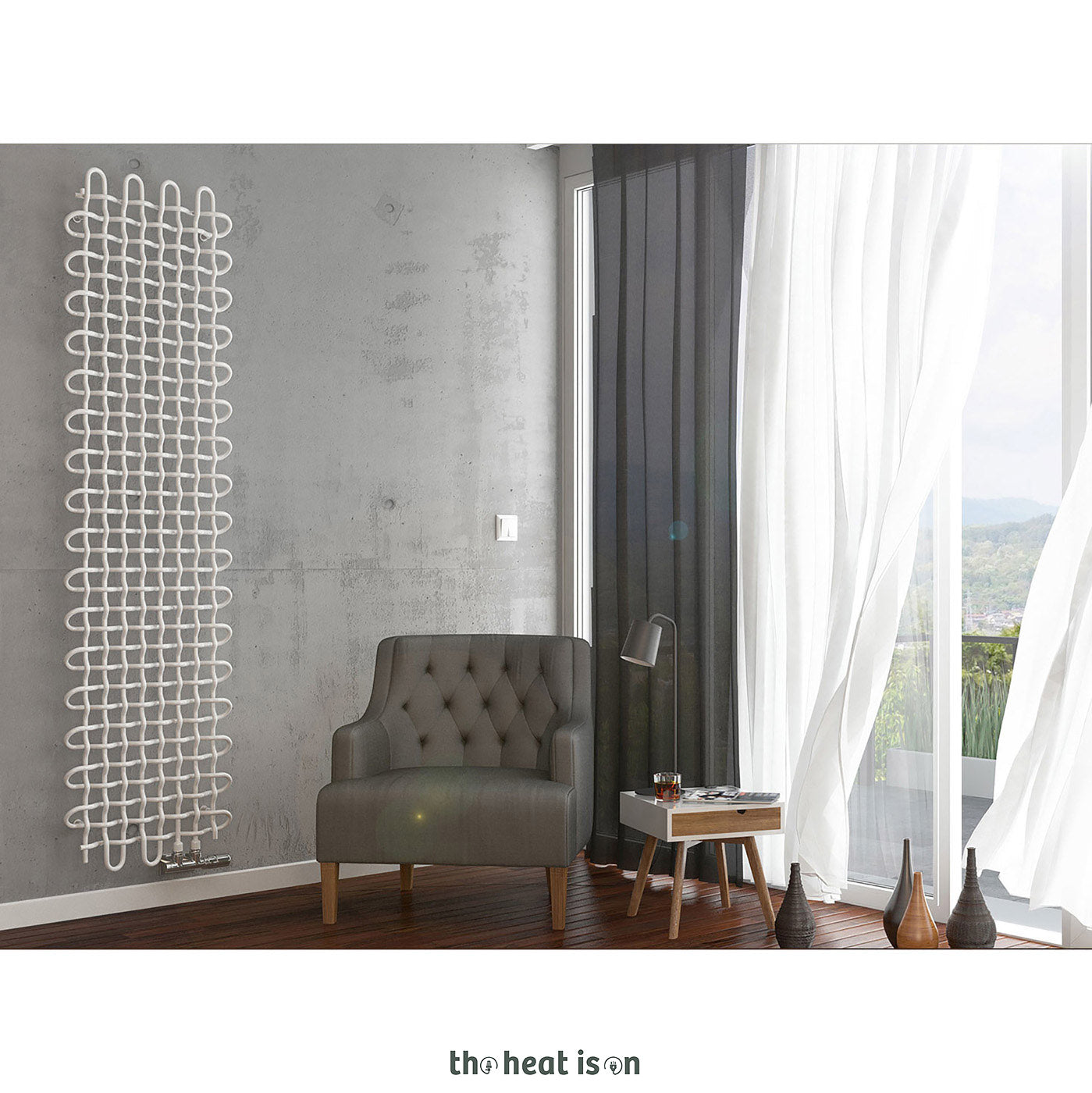 Terma PLC V, 1800h x 463w(mm), 2354 BTUs, Vertical Designer Radiator, RAL 9016 Matt White