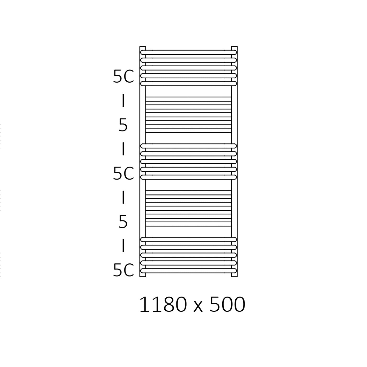 Terma POLA, 1180h x 500w(mm), 2177 BTUs, Heated Towel Rail, RAL 1018 Matt Zinc Yellow